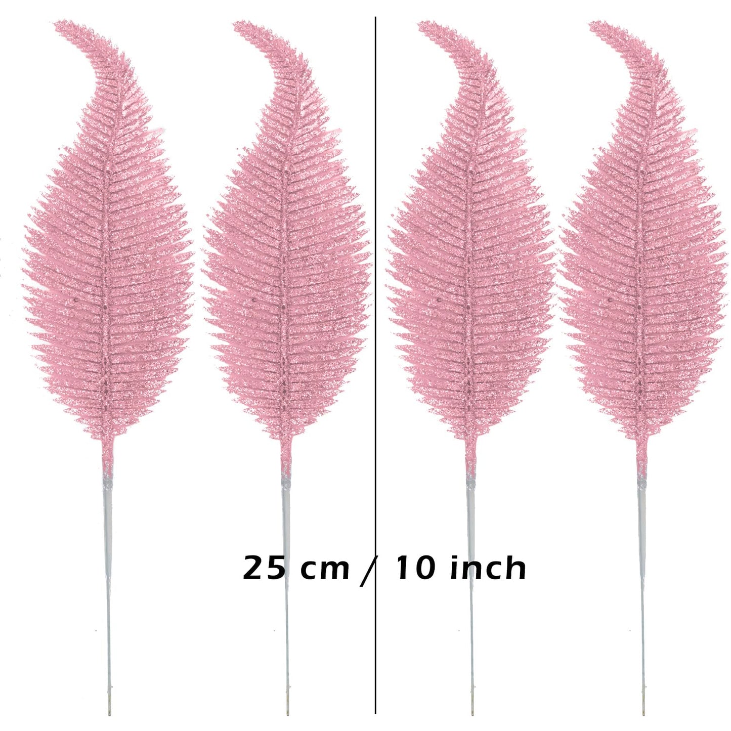 20 Pieces Artificial Christmas Glitter Leaves Branches Sparkly Fake Leaf Sprays for Christmas Tree Picks 10" Ornament Flower Arrangements DIY Crafts Wreaths Holiday Decoration Tree Fillers (Pink)