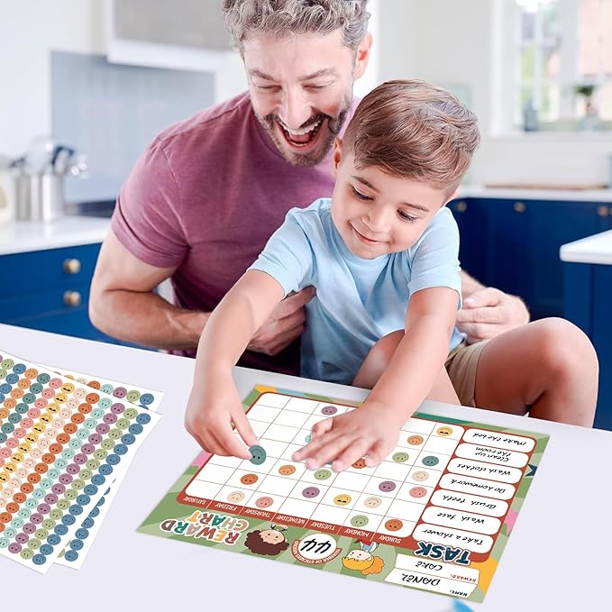 Boho 32 Chore Charts Behavior Reward Chart System,Sticker Chore Chart Pad for Kids with 2328 Stickers, 12.2" x 9.8" Magnetic Reward Chart to Develop Responsibility & Good Habits.