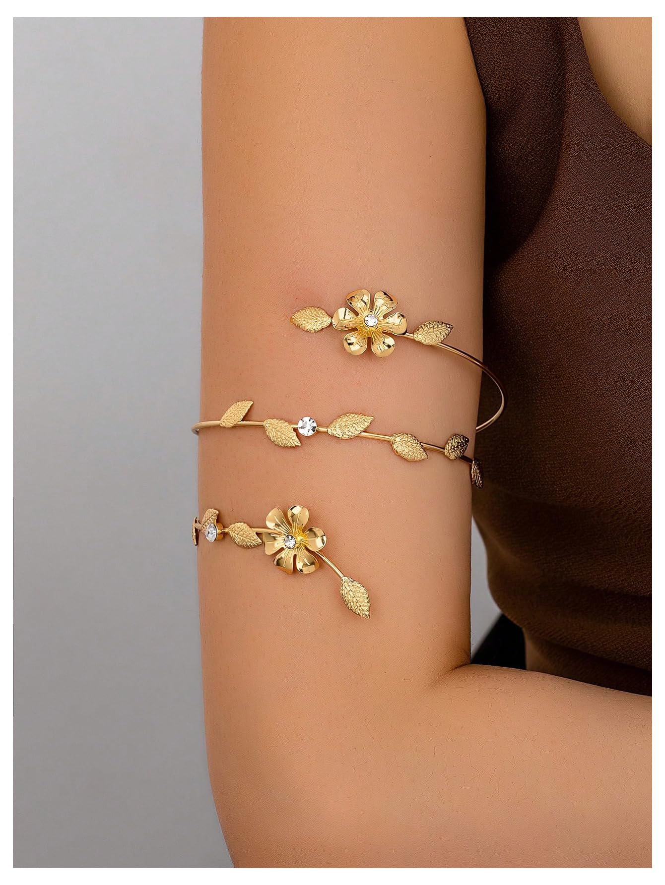 MakeMeChic Beach Gold Arm Cuff Jewelry for Women Bangle Band Armlet Flower Upper Arm Cuff Bracelet Summer Beach Essentials Leaf and Flower One-Size