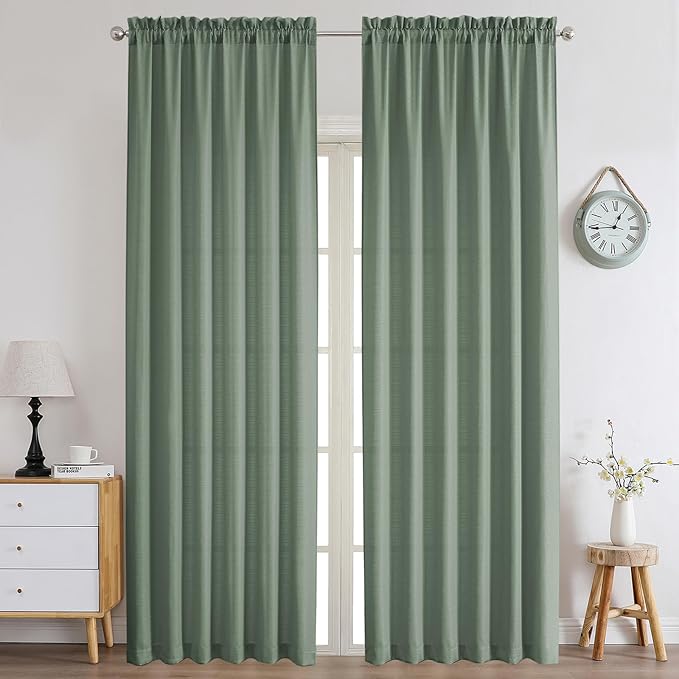 Chyhomenyc Sage Green Curtains 120 Inch Length 2 Panels Set, Faux Linen Textured Light Filtering Soft Airy Farmhouse Curtain Drapes Ceiling to Floor for Large Window, 50Wx120L