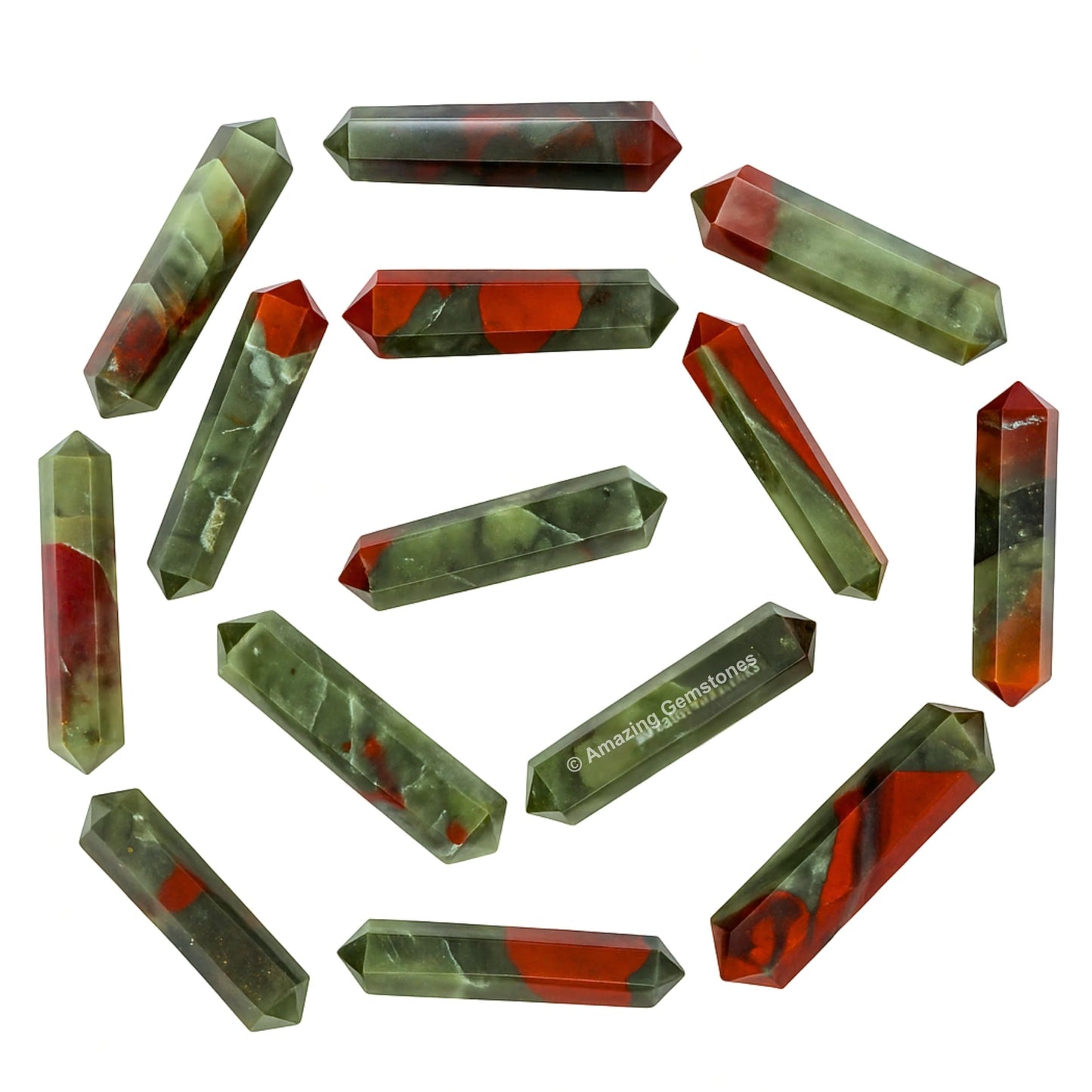 Amazing Gemstone African Bloodstone Crystal Points Bulk Healing Crystals and Stones - Pack of 3 Double Terminated Healing Wand Point Bulk Crystals for Crafts, Crystal Grid, DIY - Premium Crystals