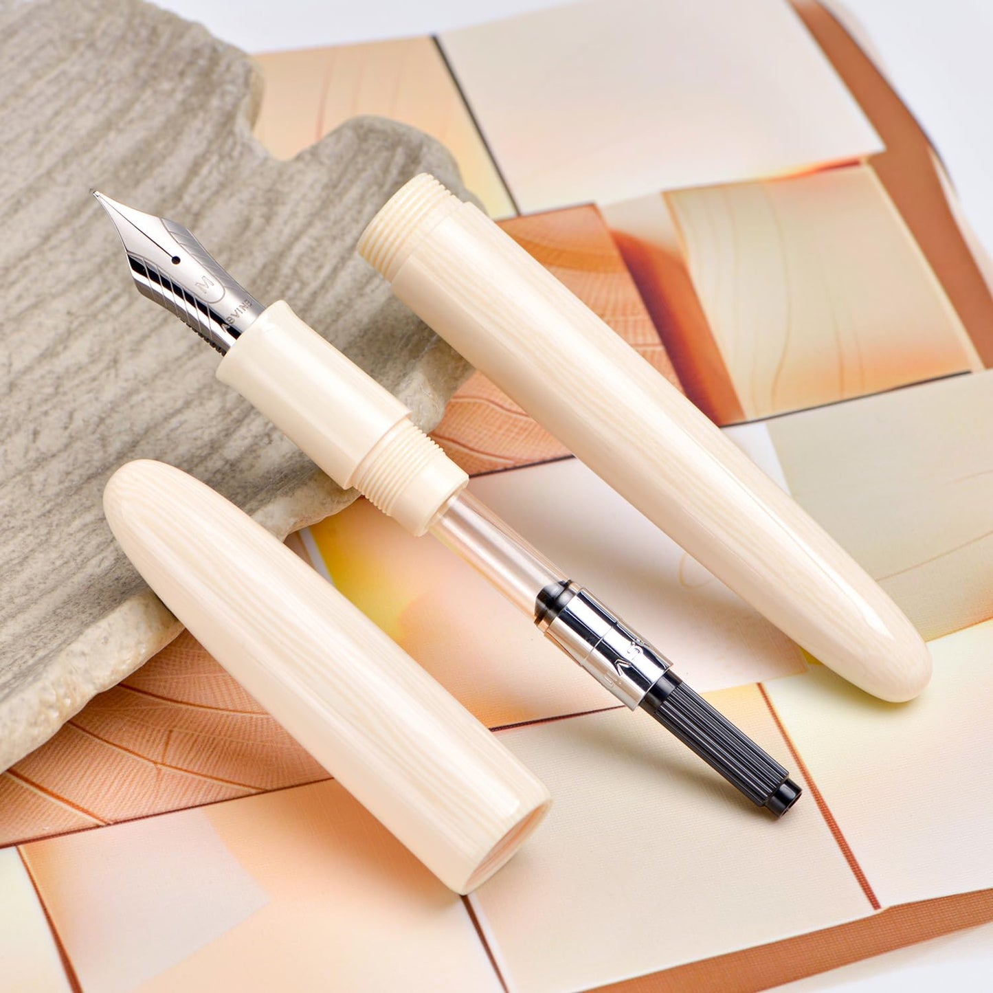Asvine C80 Fountain Pen #8 Fine Nib Large Handcraft Pen with Converter Pen Box Collection Set (Ivory)