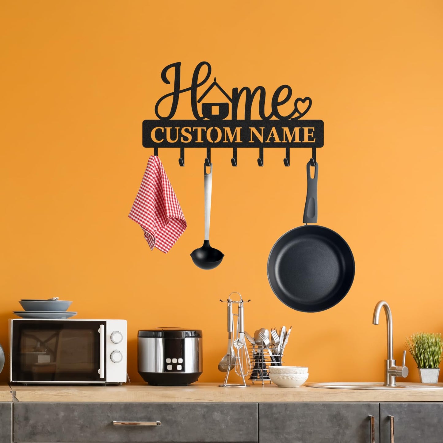 LOWACOS Personalized Key Holder Rack, Custom Home Script Key Rack & Jacket Hanger, Wall-Mount Entryway Organizer with Metal Hooks, Modern Home Décor, Great Gift for Family, Friends or New Homeowners