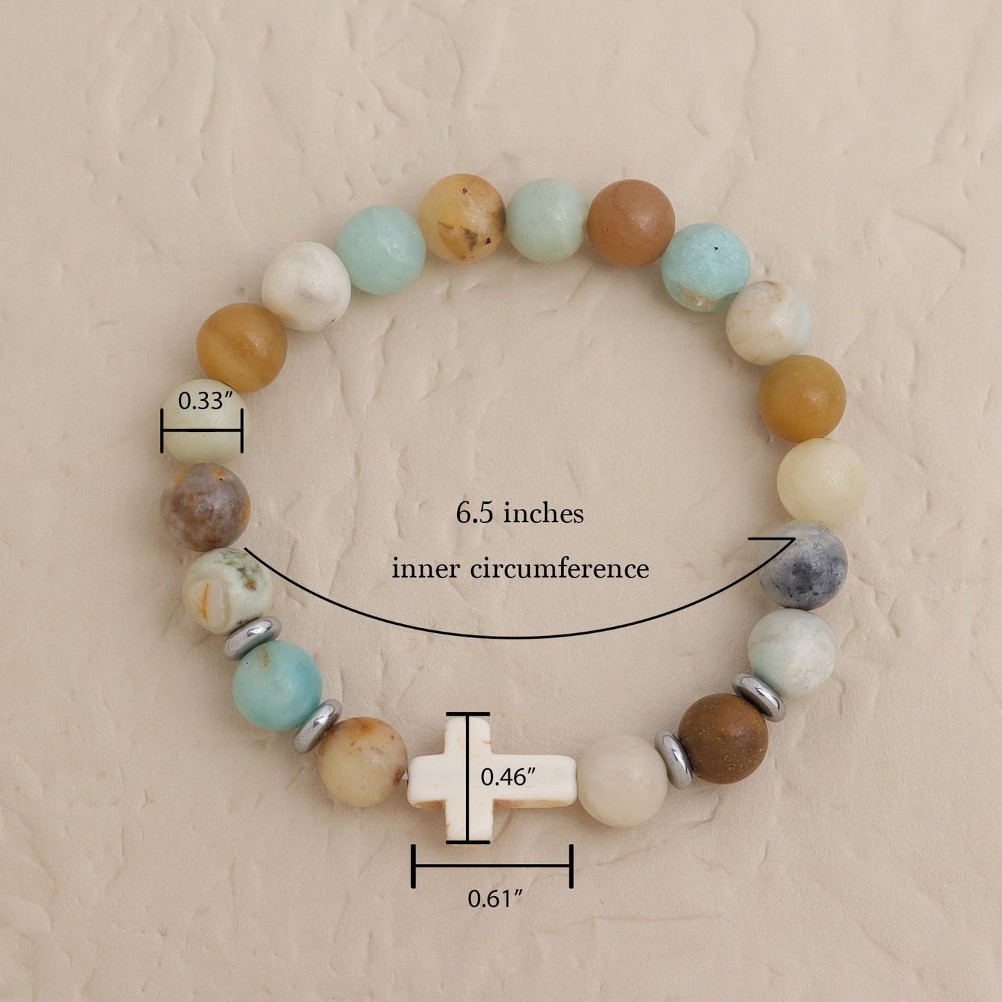 Frigotine Cross Amazonite Beaded Stretch Protection Bracelet for Woman, Handmade Healing Natural Stone Chakra Beads Elastic Bracelets Catholic Religious Accessories Fashion Jewelry Gift