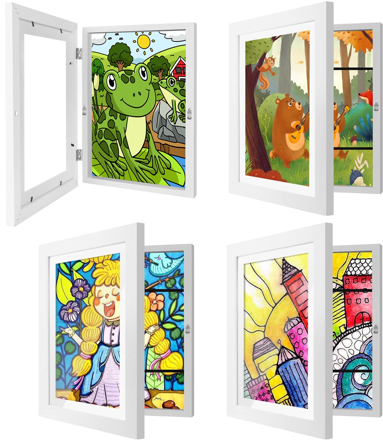 IMMERROT 4 Pack Kids Art Frames 8.5x11 Inch Kids Artwork Flip Frame Changeable for Picture Display, Children School Drawing Projects Storage, Horizontally Vertically Wall Hanging, Front Opening, White