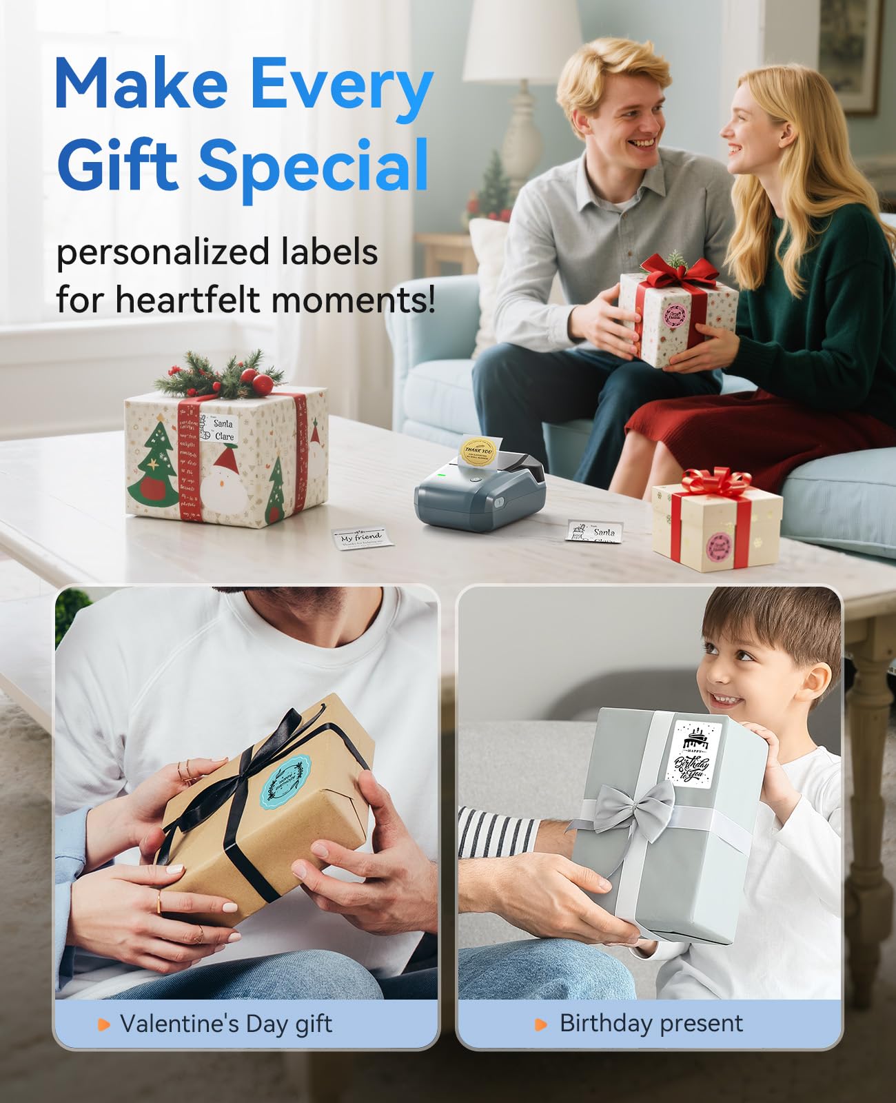 NIIMBOT B1 Label Maker Machine, Thermal Label Printer Easy to Use for Office, Home, Business, Came with 1 Roll White Label(Blue)