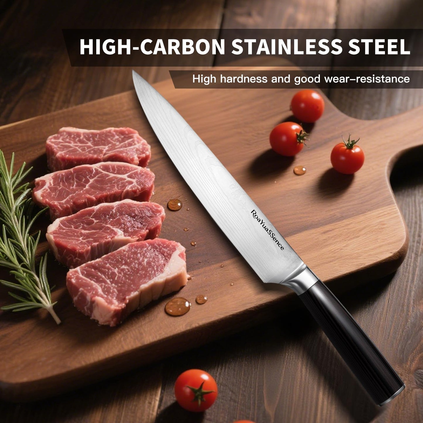 RoaYuaSSence Premium 8 Inch Chef Knife, Razor Sharp High-carbon German Stainless Steel, Ergonomic Wood Handle, Perfect Kitchen Gift Box Set for Home Cooks