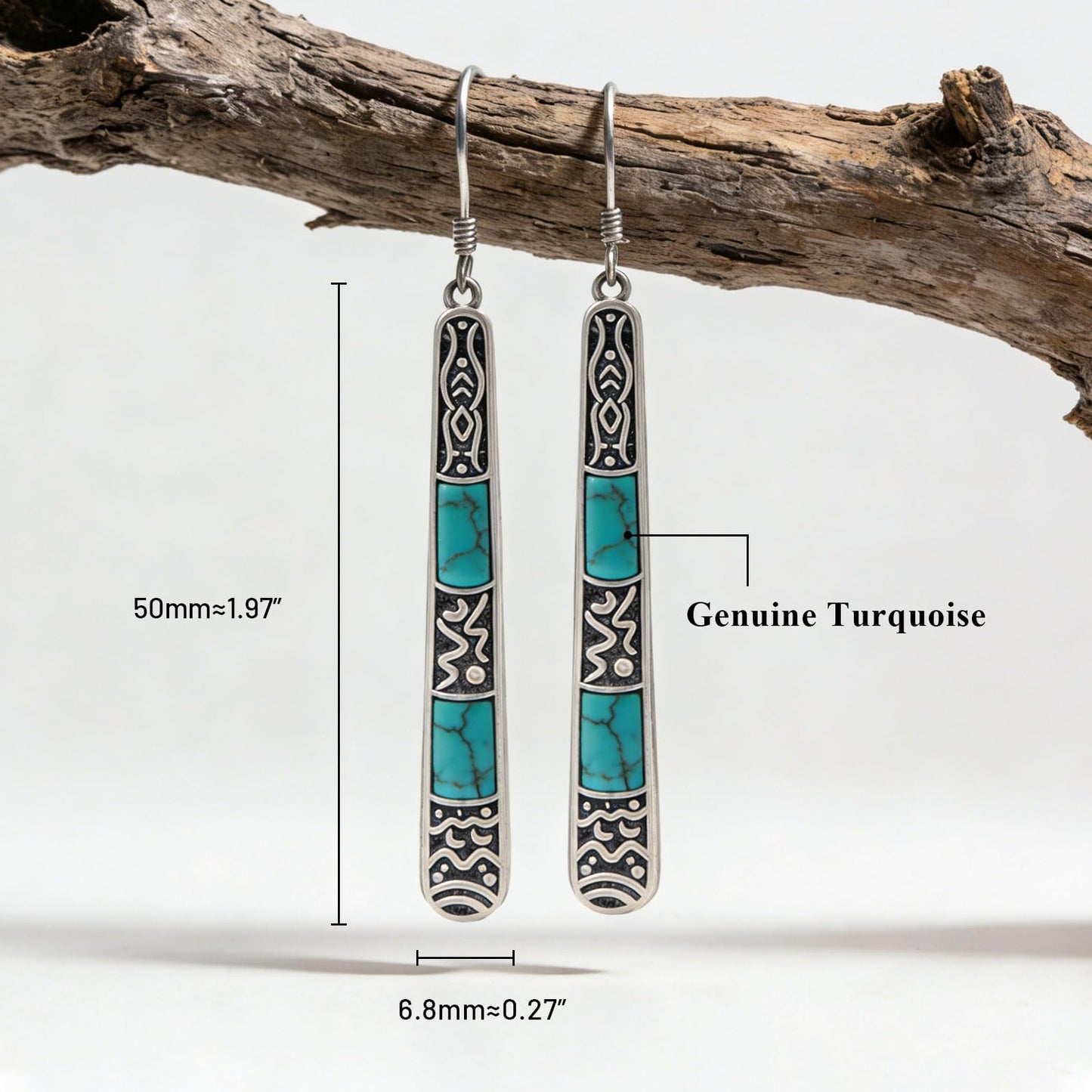 DOLIOX Genuine Turquoise Dangle Earrings for Women 925 Sterling Silver Gemstones Bar Earrings Southwest Boho Native American Style for Her Wife Mom