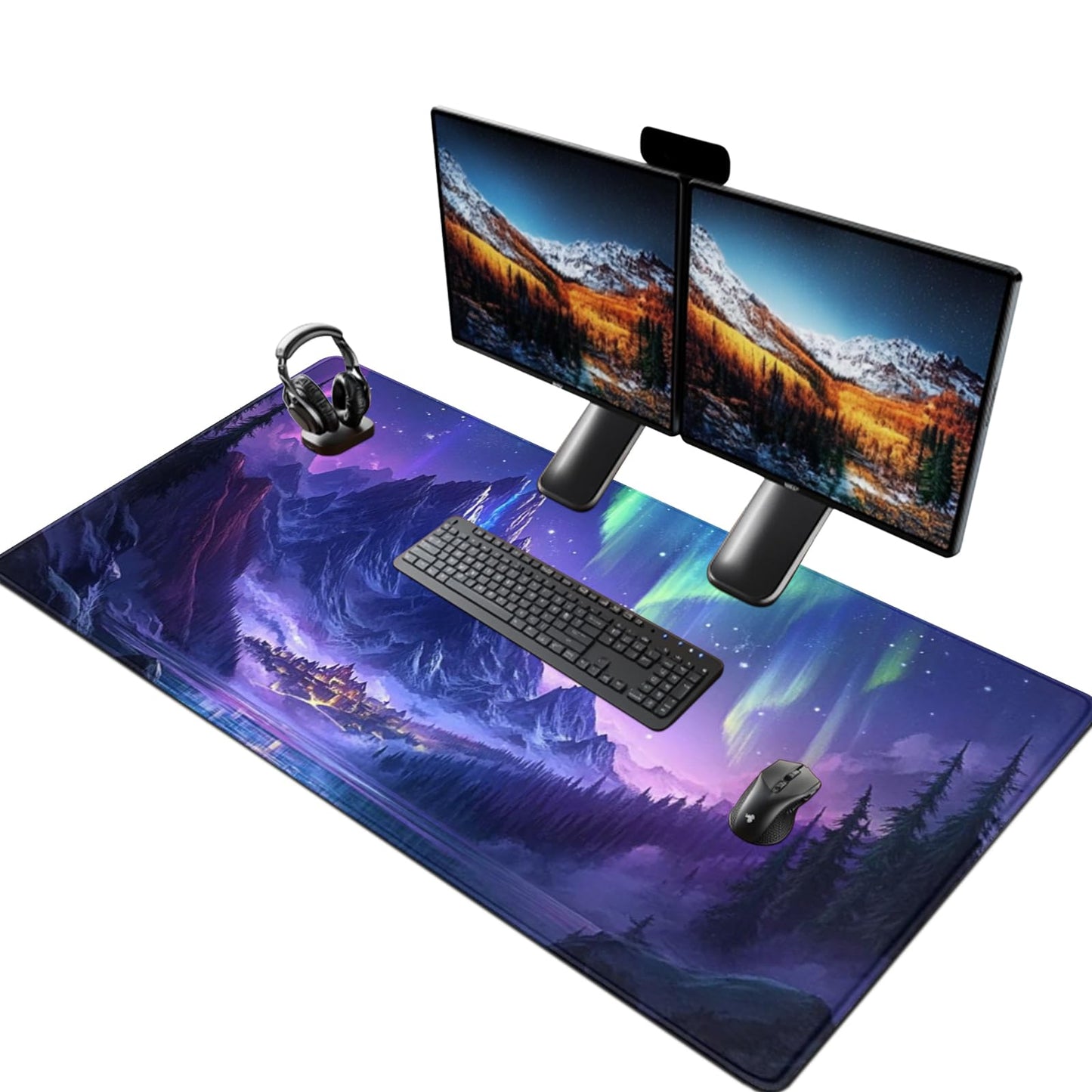 ZOCOZY Extended Mouse Pad Large Gaming Mouse Pads - Aurora Painting Northern Lights Mountains Stars Desk Pad Computer Desk Mat Non-Slip Mousepad for Game Players, Office, Study (48" x 24")