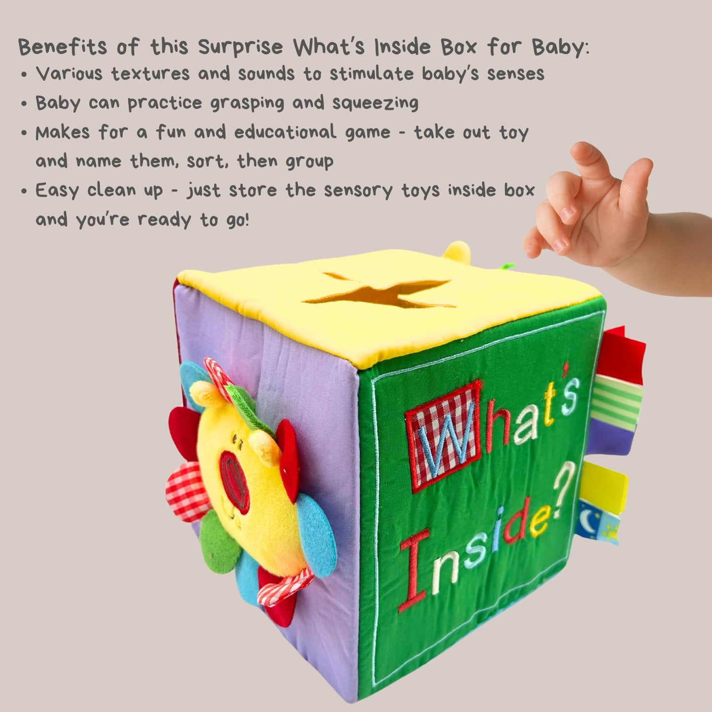 Whats Inside Box - What's in the Box Toy - 7 Surprise Pieces - Educational Sensory Toys, 7" Square, Larger and More Pieces Than Most, Perfect Size for Small Hands, for Babies, Toddlers
