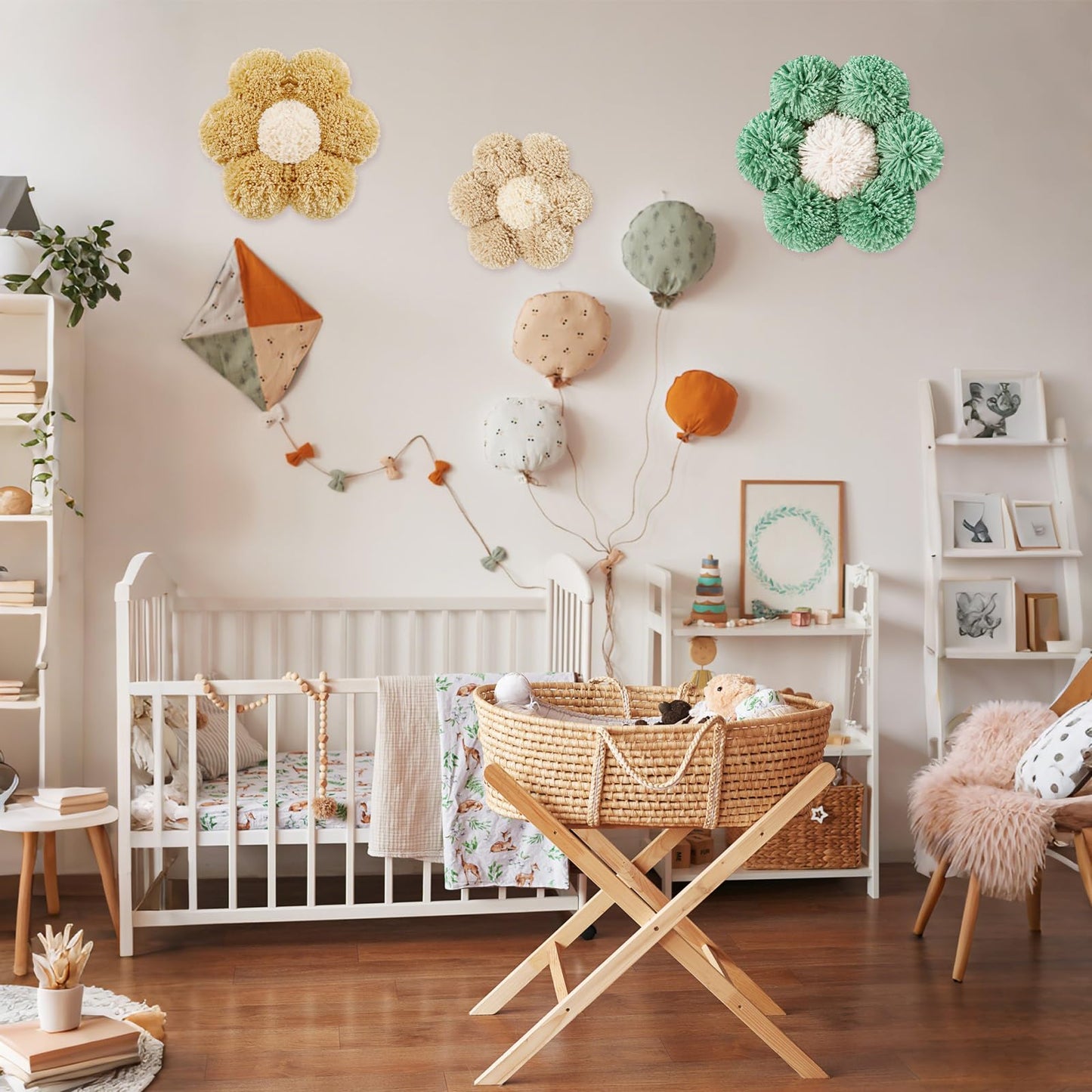 Drydiet 3 Pieces Boho Nursery Daisy Wall Decor Daisy Flower Woven Macrame Wall Hanging 3 Size Nursery Floral Decor for Bedroom Home Office(Boho)