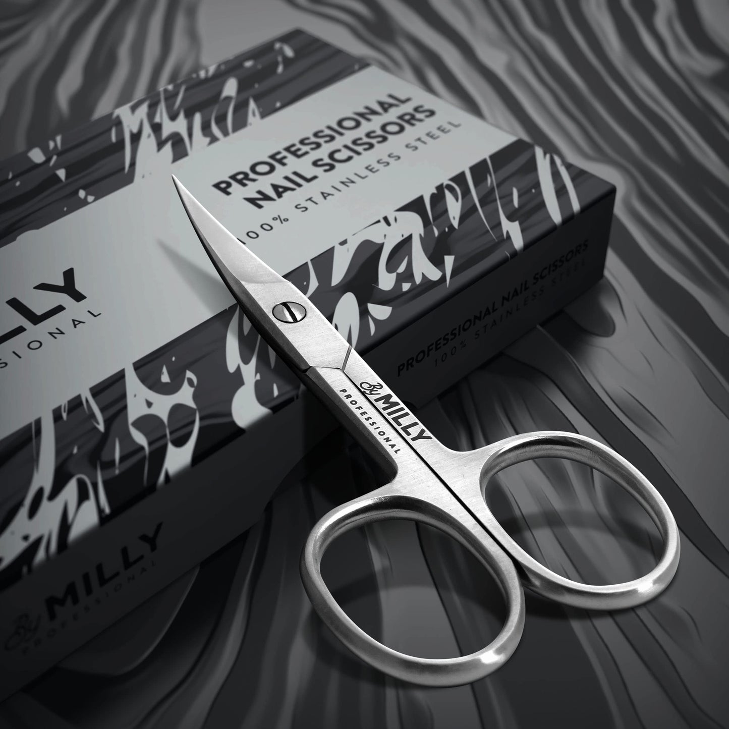 By MILLY High Carbon Stainless Steel Professional Nail Scissors for Manicure | Razor Sharp Curved Blade Beauty Scissors for Women (Silver)