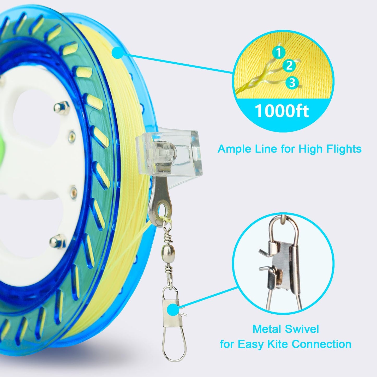 YFAFENGS Kites Reels for Adults, Professional Kite String Reel Winder for Adults, 1000FT Line Spool, Kite String Spool with Lock, for Outdoor Kites(Blue, 7 inches) ﻿ ﻿ ﻿