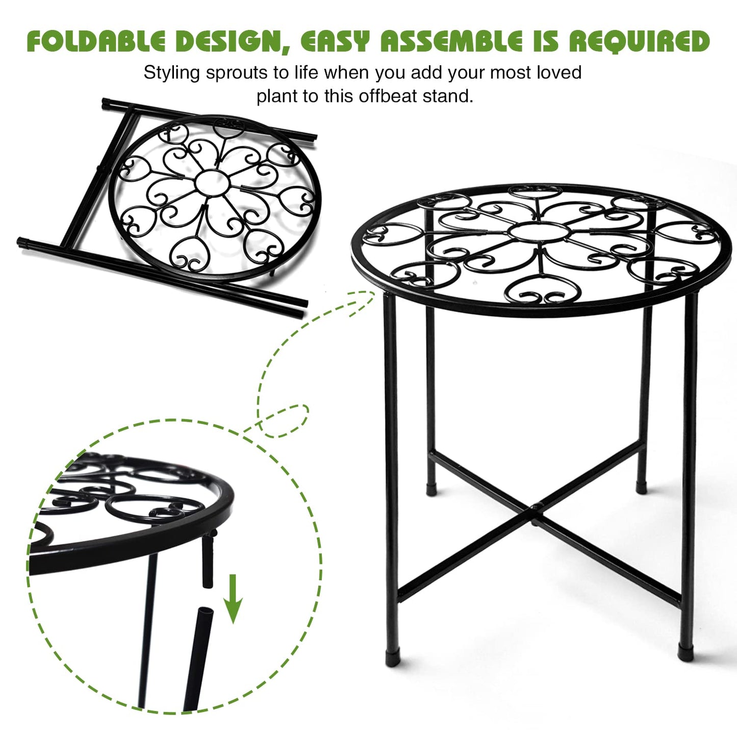 KABB Metal Plant Stand, 15'' Tall Flower Pot Set, Modern Rustproof 10-inch Round Outdoor Iron Art Stand, Black Decorative Stool for Indoor Plants