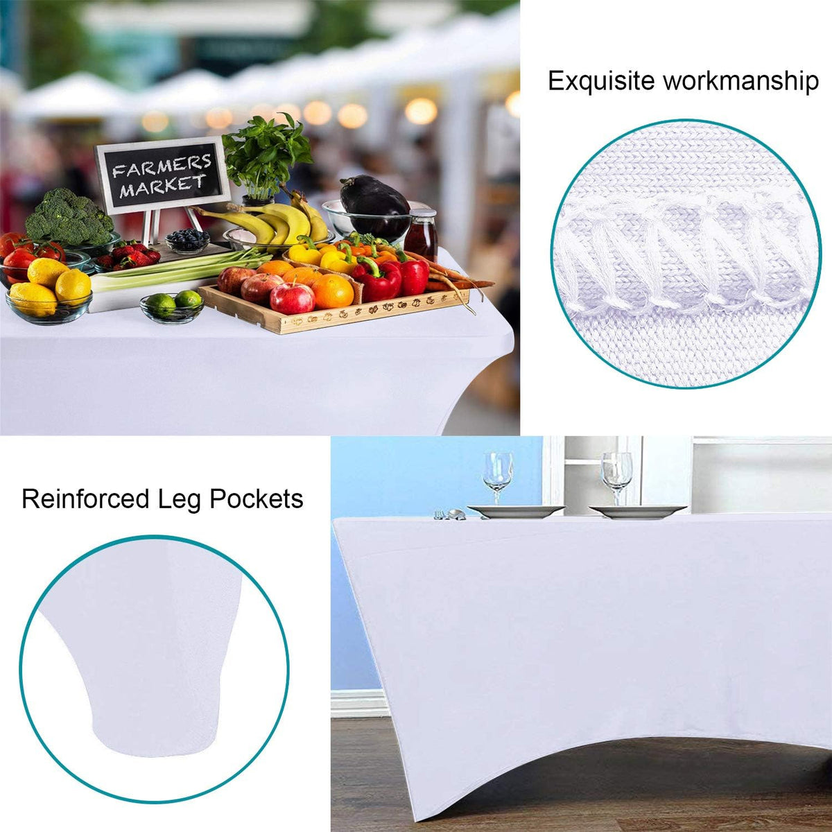 RELIANCER 1 Pack Stretch Spandex Table Covers for Rectangular Tables,6FT Elastic Fitted Tablecloth,Universal Rectangular Table Cloth Protector for Outdoor Party,Wedding,Bar,Birthday,Banquet,Events