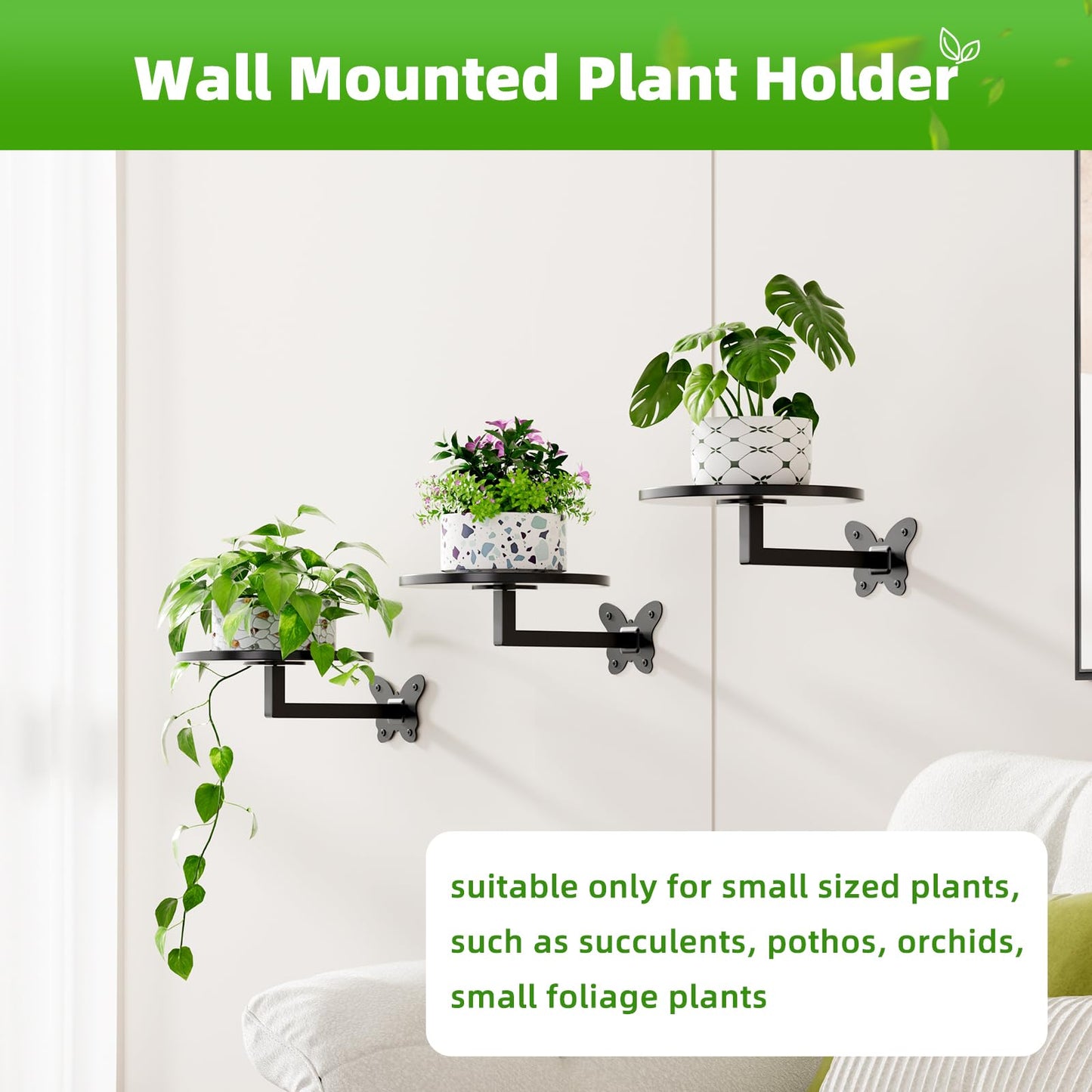 Wall Mounted Plant Holder - Butterfly Metal Hanging Shelf for Indoor Plants Succulents Flowers Decor Sturdy Wall-Mounted Storage for Bedroom Living Room Bathroom Space-Saving Home Organizer 3-Pack