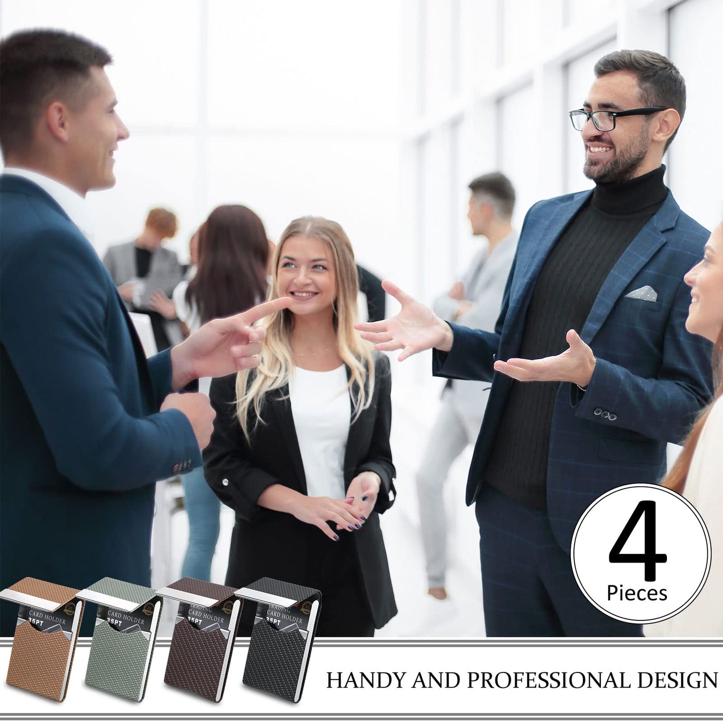 Eaasty 4 Pcs PU Leather Business Card Holder Case with Magnetic Clasp Pocket RFID Blocking Metal Business Card Holder Wallet Organizer(Multicolor,Classic Style)