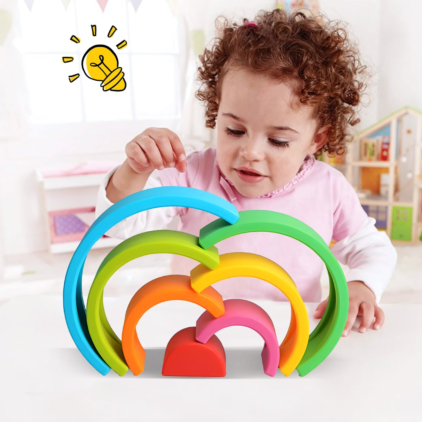 Soft Building Blocks Bundle - STEM Montessori Preschool Stacking Sensory Toys: 42-Piece Rubber Construction Blocks Bag with Storage + Silicone Rainbow Stacker & Nesting Blocks (7 PCS), Colorful Creati