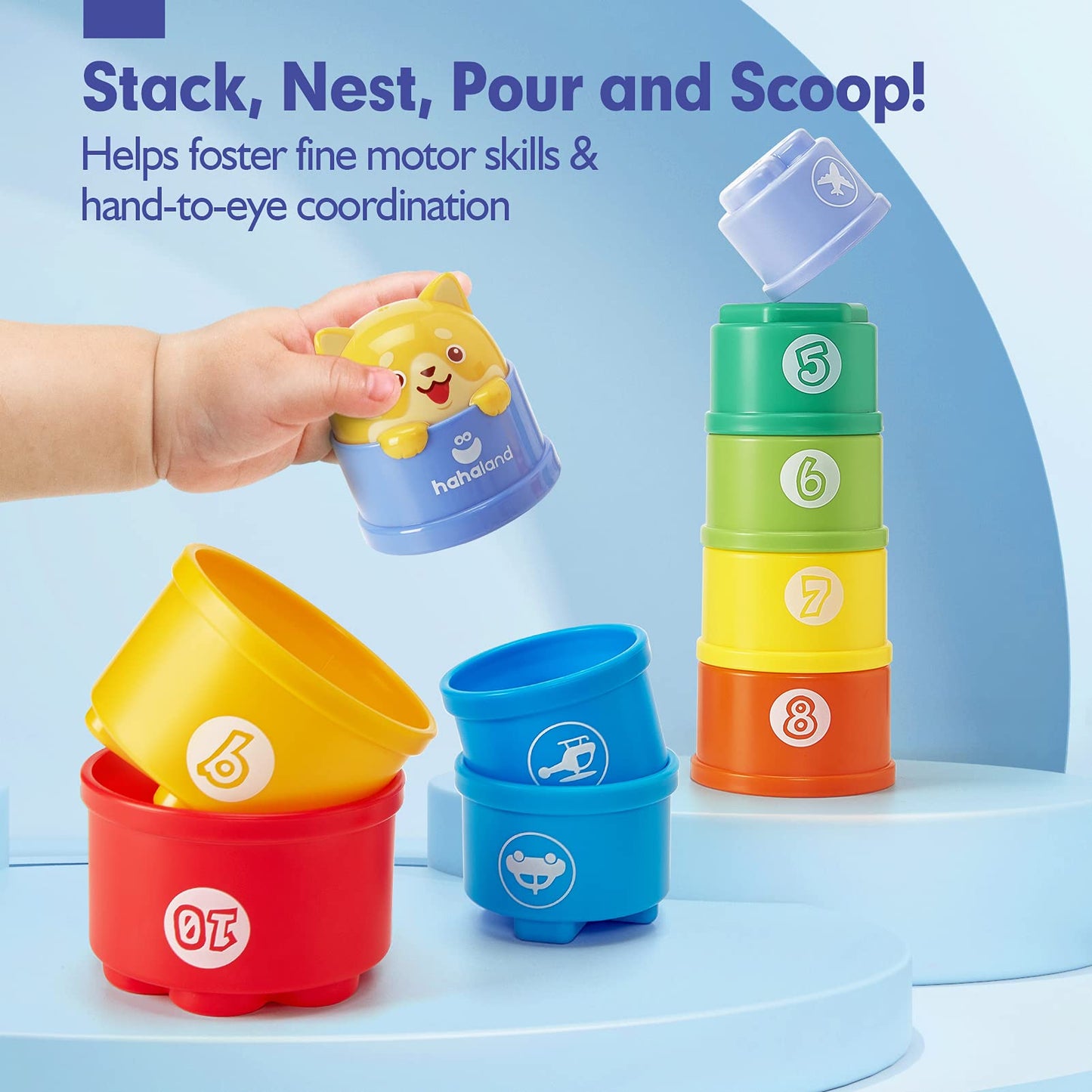 hahaland Stacking Toys for Toddlers 1-3 - Stacking Cups - Toddler Toy Age 1-2 Learning Montessori Toys for 1 Year Old Boy Baby Stacking Cups 12-18 Months