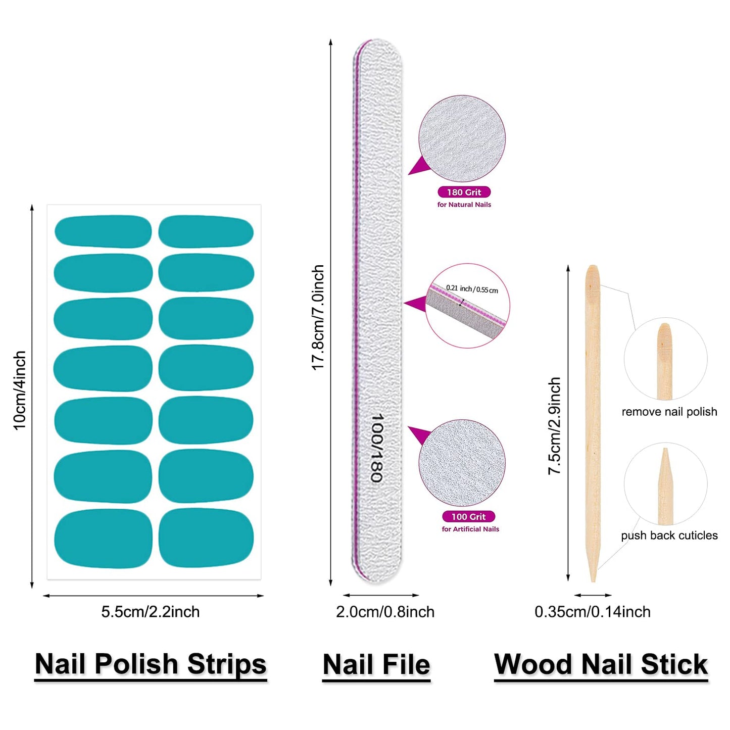 Nail Polish Strips - Solid Color, DANNEASY 24 Sheets Adhesive Nail Polish Stickers Full Nail Wraps for Women Girls Manicure Sticker Fingernails 1Pc Nail File, Cuticle Stick