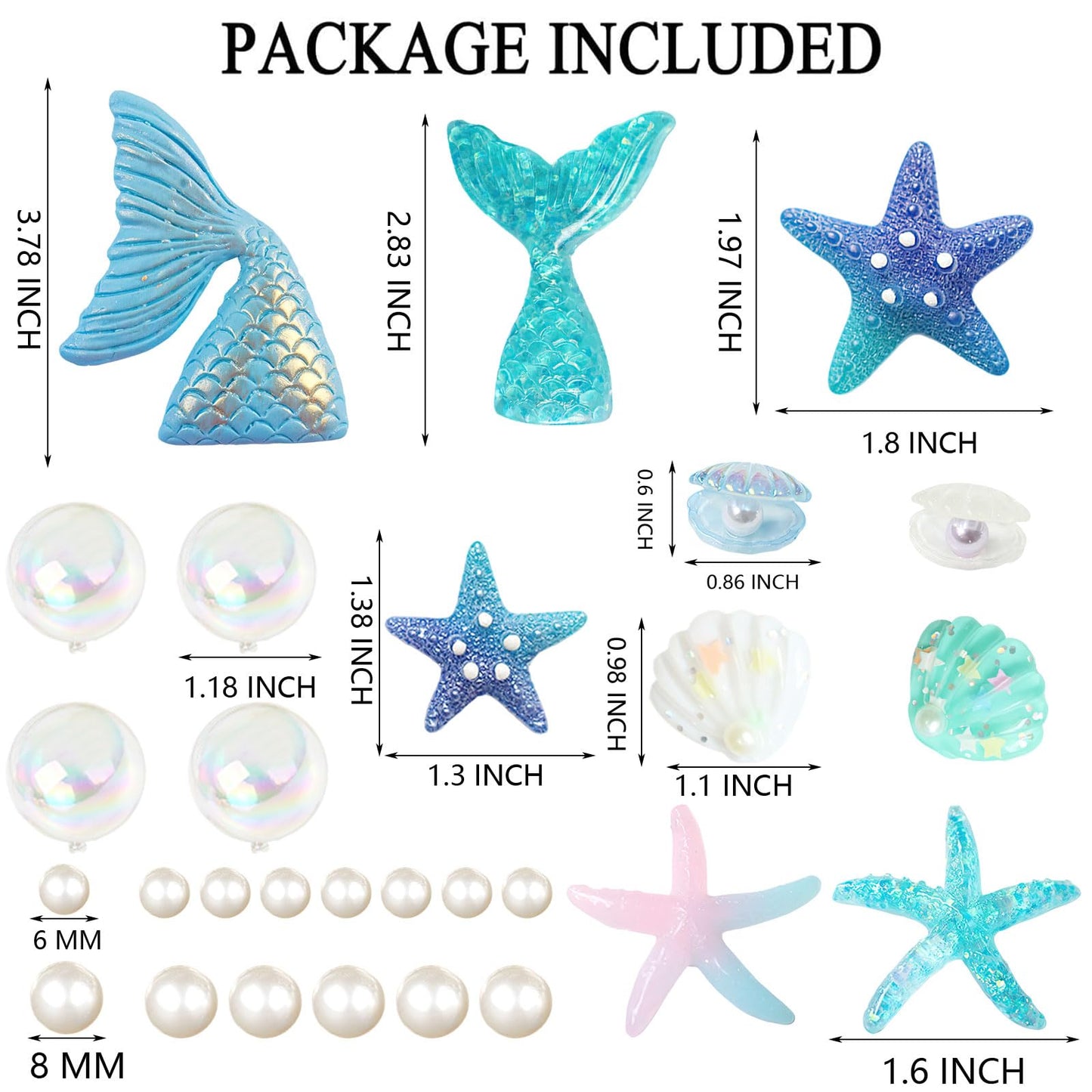 28pcs Sea Ocean Theme Birthday Cake Decoration Toppers Fishtail Starfish Shell Bubble Pearl Cupcake Decor for Under the Sea Theme Birthday Party Supplies