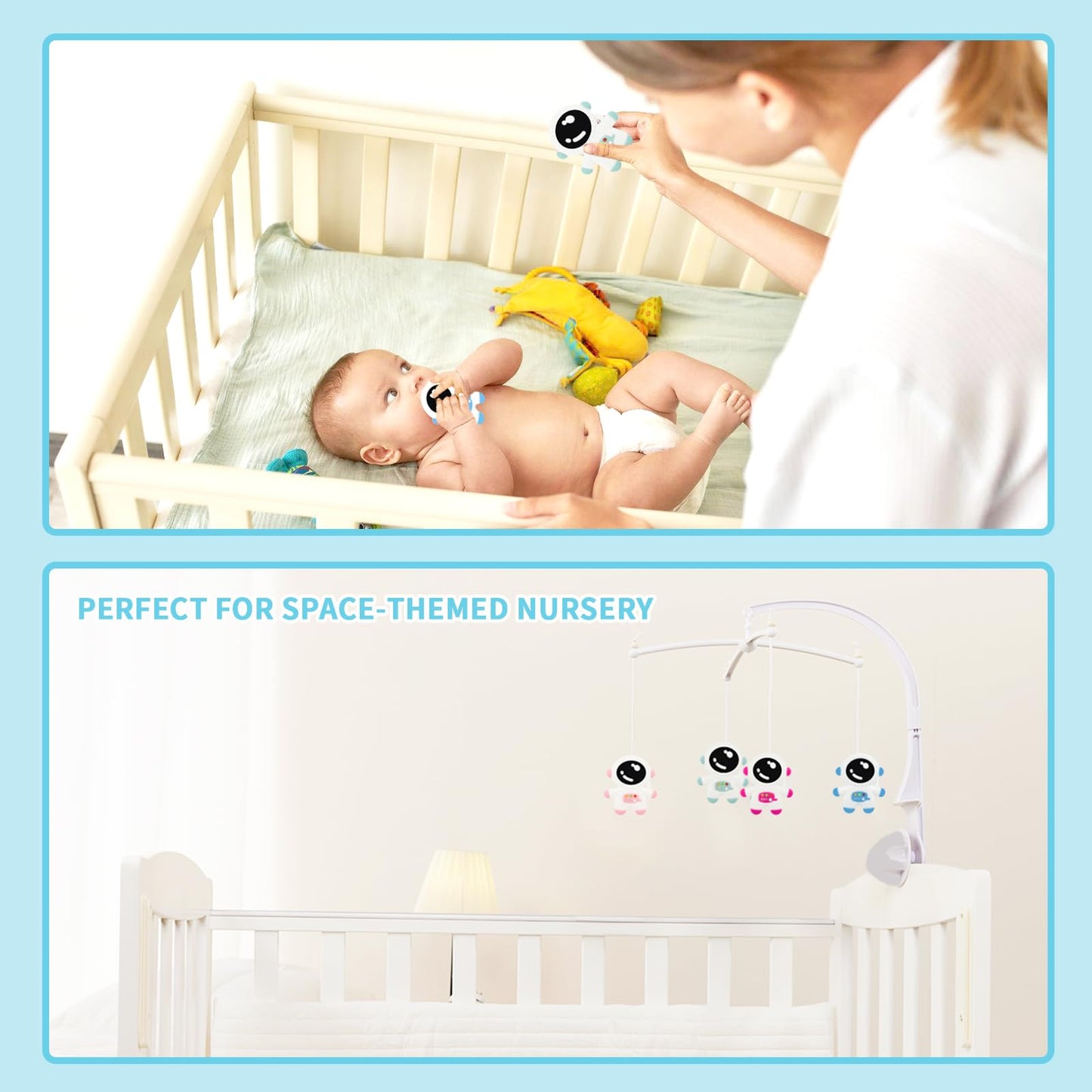 Cuxnoo Baby Teething Spaceman Toy for 3+ Months Infants Sucking, Food Grade Silicon Astronaut Styling Teether, BPA Free (4 in 1 Pack)