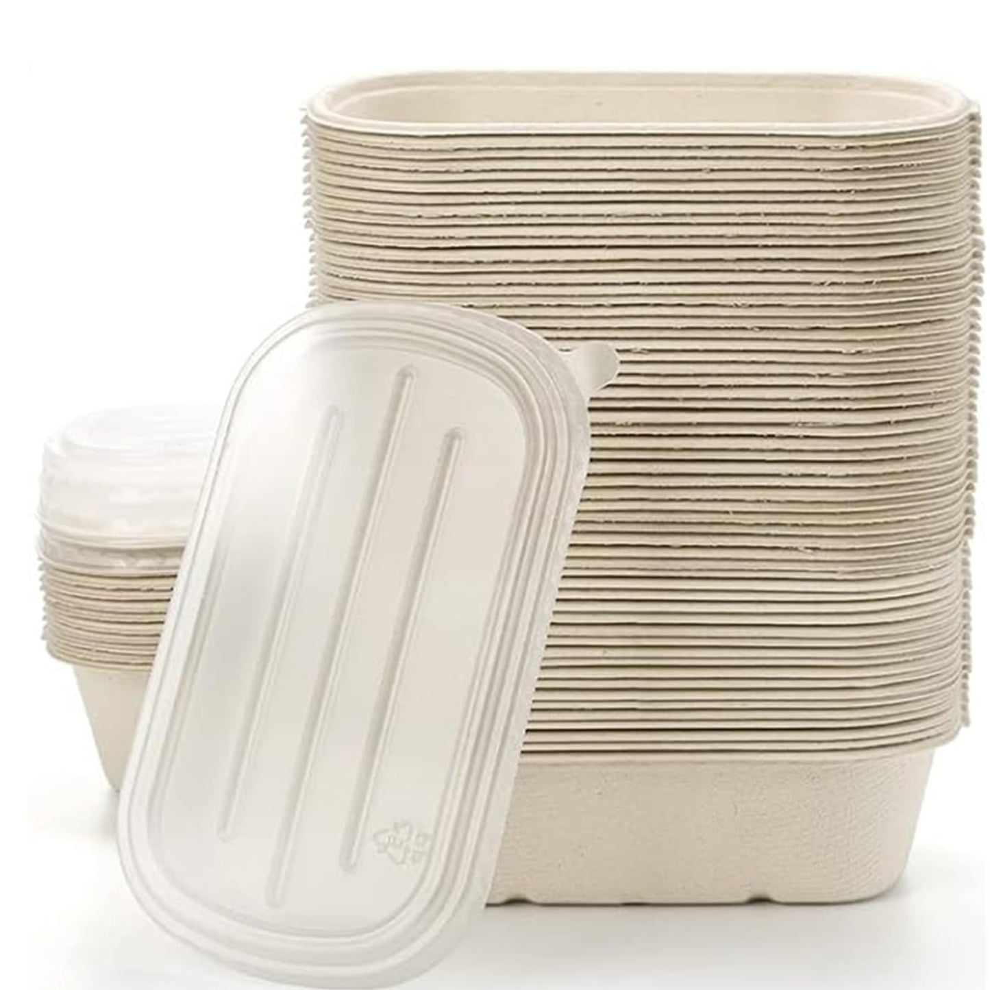 NROZIET 50 Pack Disposable Meal Prep Containers, 23oz Take Out Food Containers with Lid, Microwave Safe Bagasse To Go Paper Bowls Soup Serving Bowls for Salad, Leftovers, Lunch