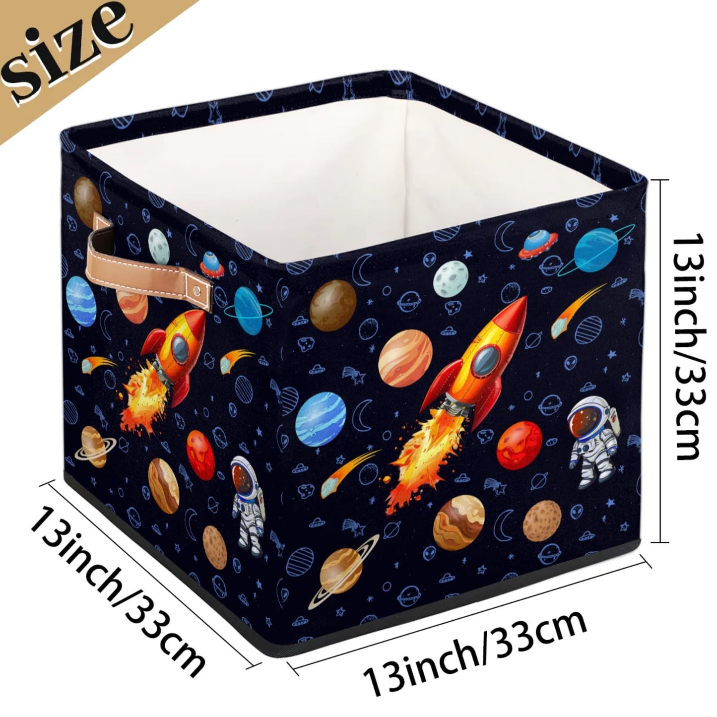 BENGRONGAE Cube Storage Bin, 13 Inch Rocket Astronaut Collapsible Storage Cubes with Handles, Space Planet Cube Storage Baskets for Nursery Toys Books Clothes