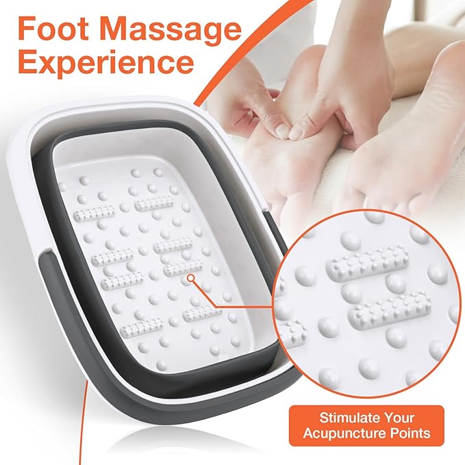 Udefineit Collapsible Foot Soaking Tub with Handle, 15L/4 Gallons, Portable Pedicure Feet Spa Tub, Plastic Feet Soaking Basin with Acupressure Massage Points, Folding Foot Spa Pedicure Bowl - Grey