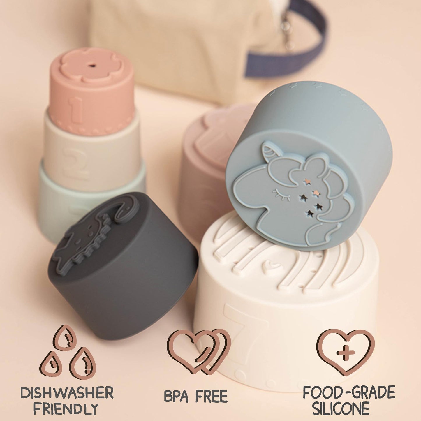 Moonkie Baby Toy Bundle | Stacking Cups & Rings + Koala Silicone Teether | 3-in-1 Educational & Teething Set for Babies 6-12 Months | Soft BPA-Free Silicone Toys for Learning, Teething & Play