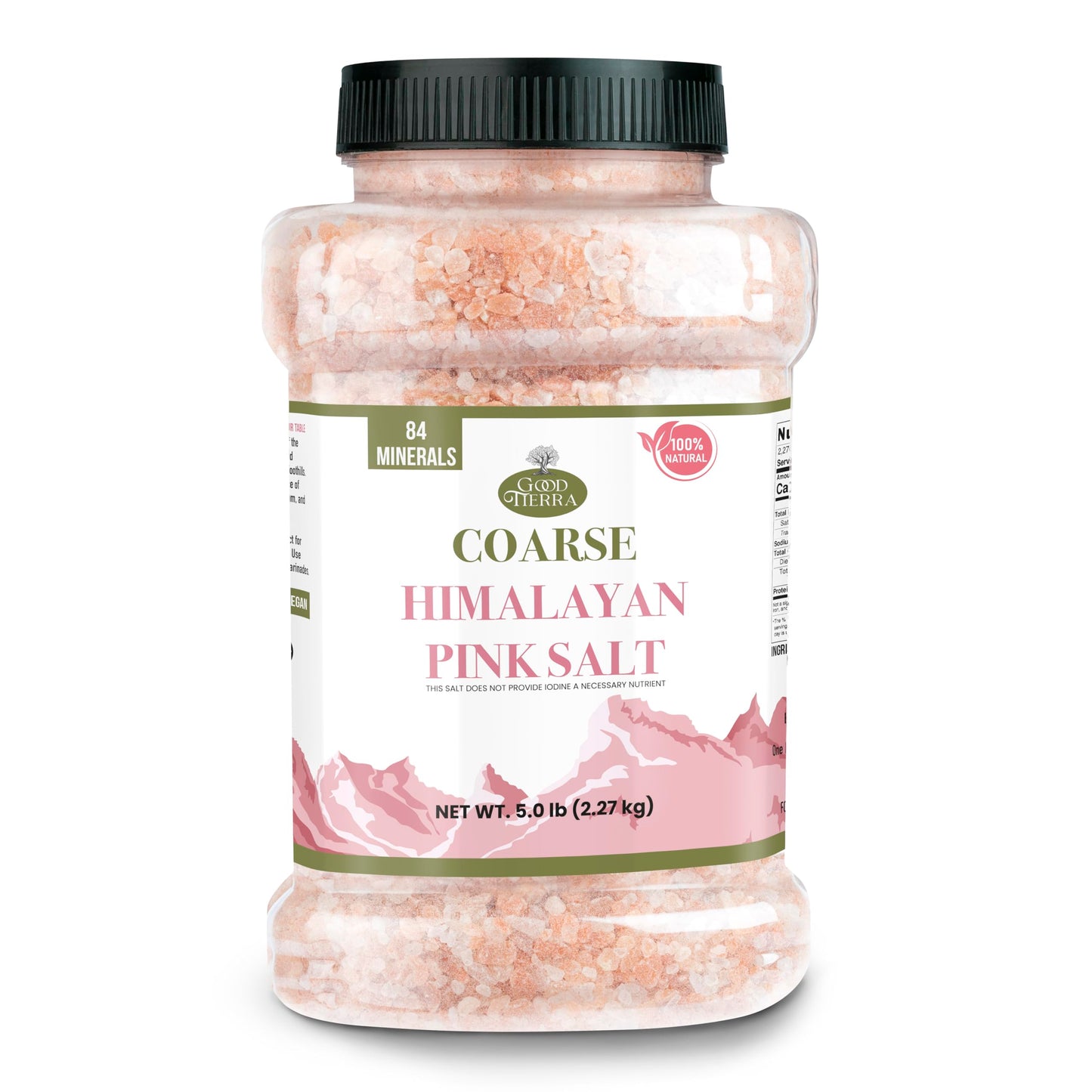Good Tierra Himalayan Pink Salt in Jar - Coarse, 5 lb - Ideal for Bath Salt, Table Salt Grinders, and Spice Jars