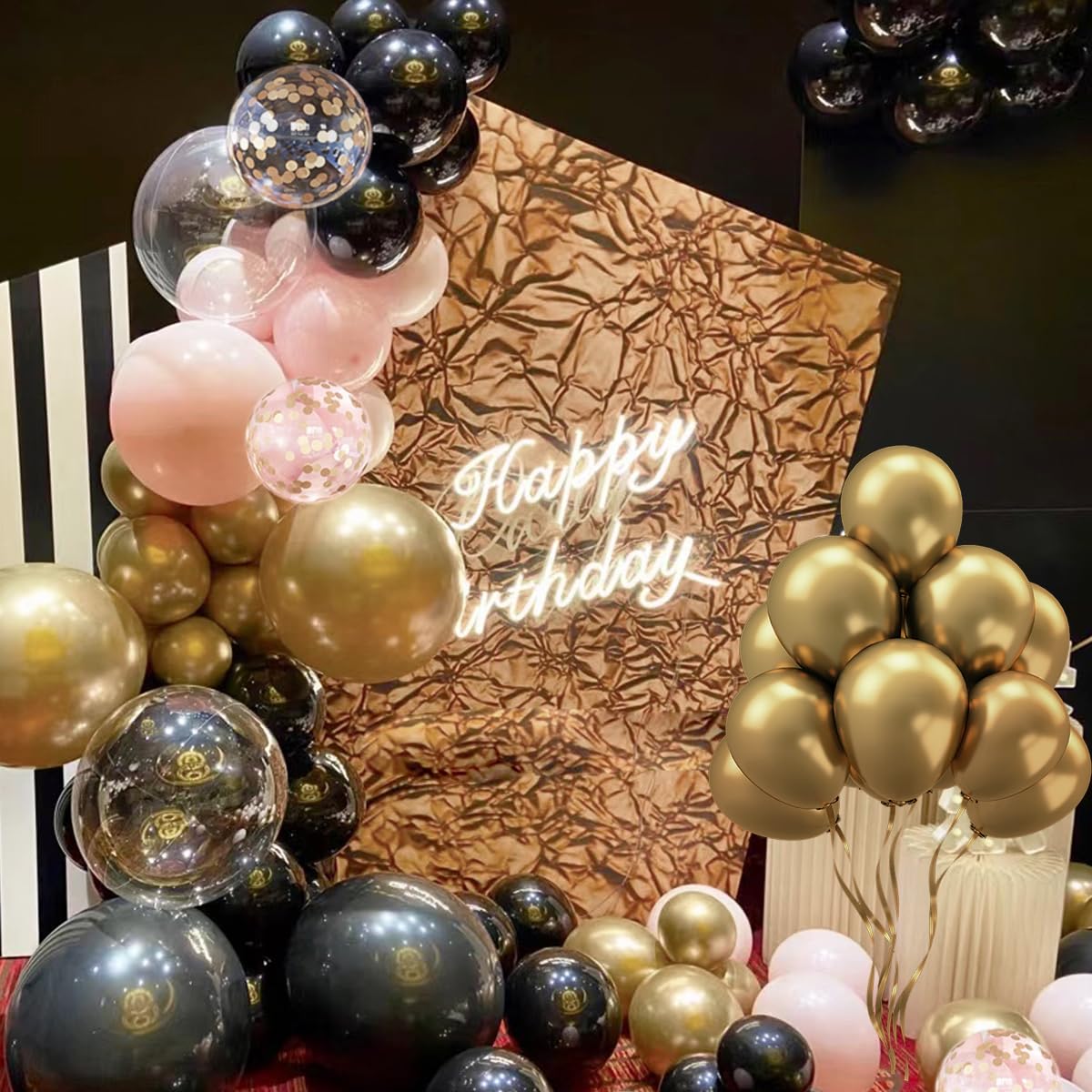 MEBAY Black Pink and Gold Balloon Garland Arch Kit, 156 Pastel Pink Matte Black Metallic Gold Balloons for Women Girls Party Birthday Wedding Bridal Shower Bachelorette Anniversary Graduations