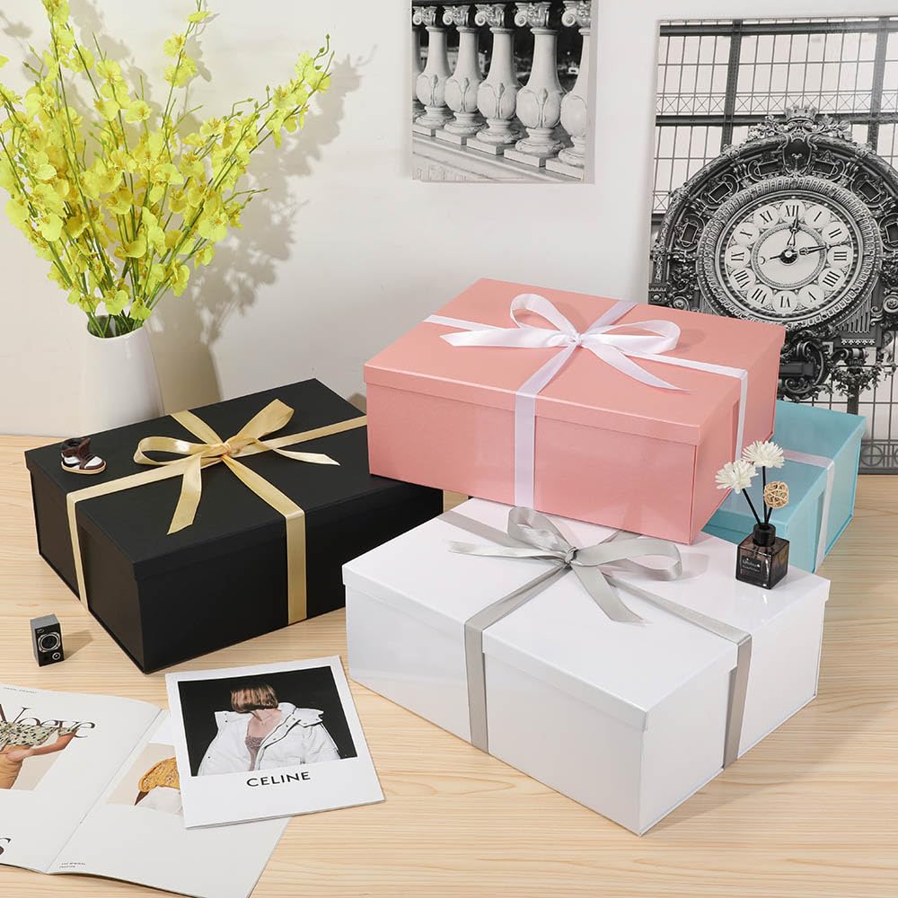 Extra Large Gift Box with Lid 17x13x6 Inches, Pink Gift Boxes for presents Packaging for Birthdays, Valentine's Day, Christmas, Anniversaries (Include Shredded Paper Fill, Envelope Card Ribbon)