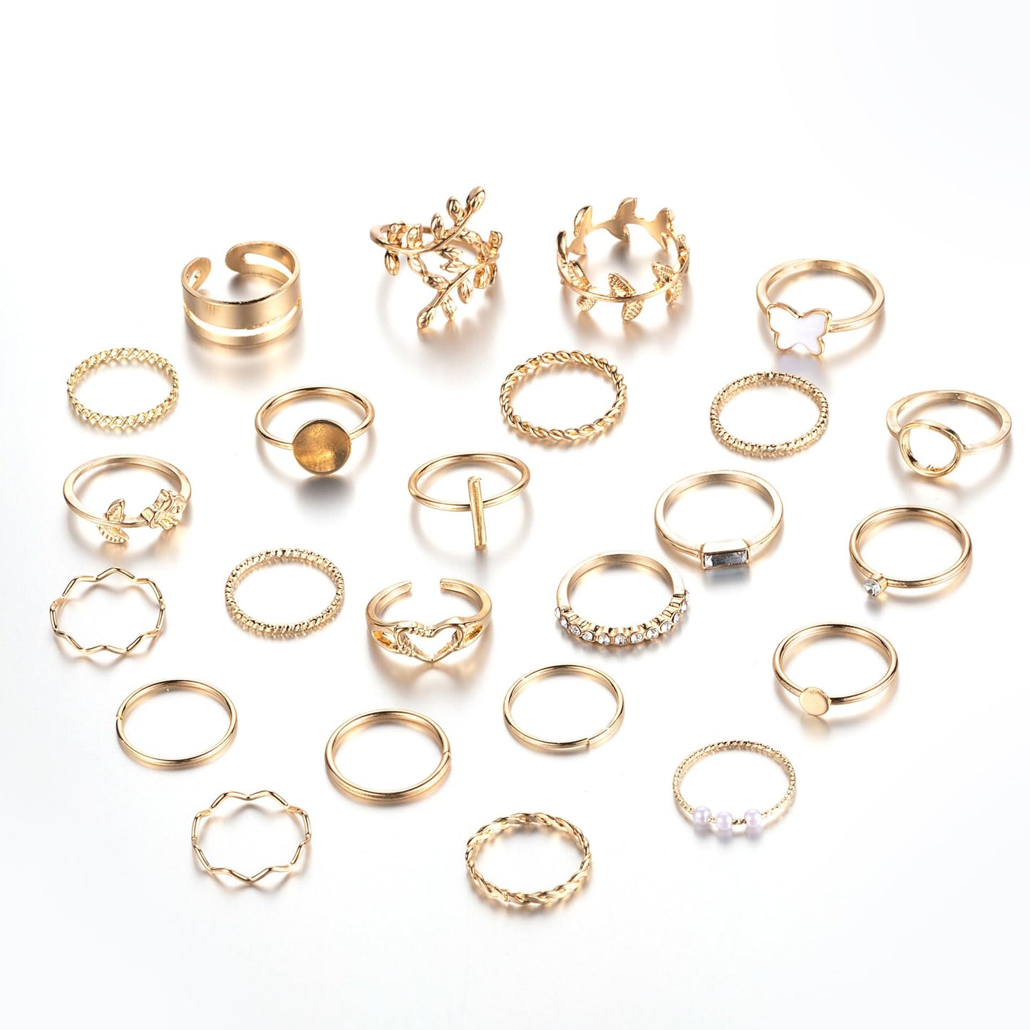 FUTIMELY Boho Retro Stackable Rings Sets for Women Knuckle Joint Finger Knuckle Nail Ring Sets Moon Stars Stack Preppy Statement Rings Cute Trendy Stuff Jewelry (E-24PC-Leaf Rings)