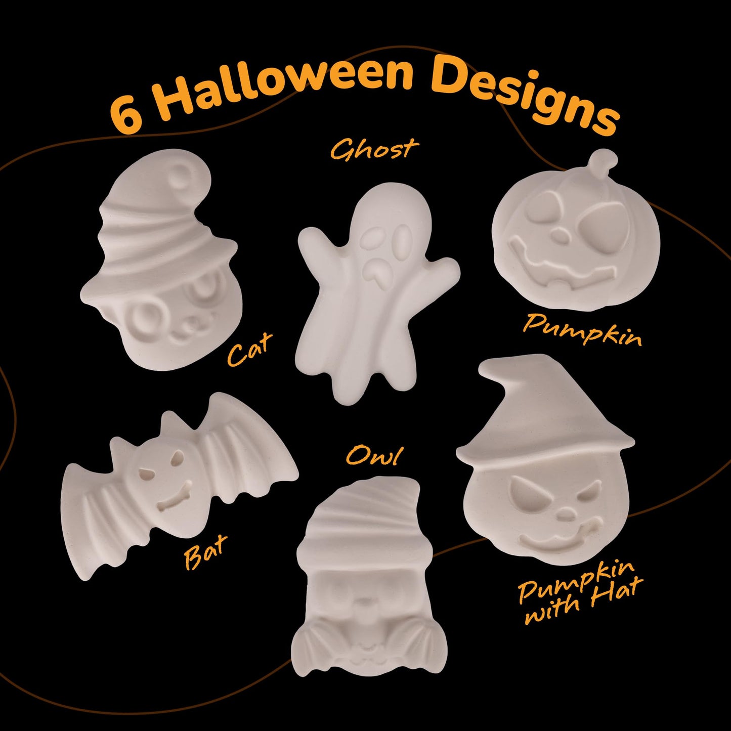 ArtCreativity Halloween Ceramic Fridge Magnet Painting Kit - 6 Pack - Halloween Fall Craft Set Includes Paint, Brushes, Magnets - DIY Home Decor Art & Craft for Beginners - Classroom Gifts Supplies