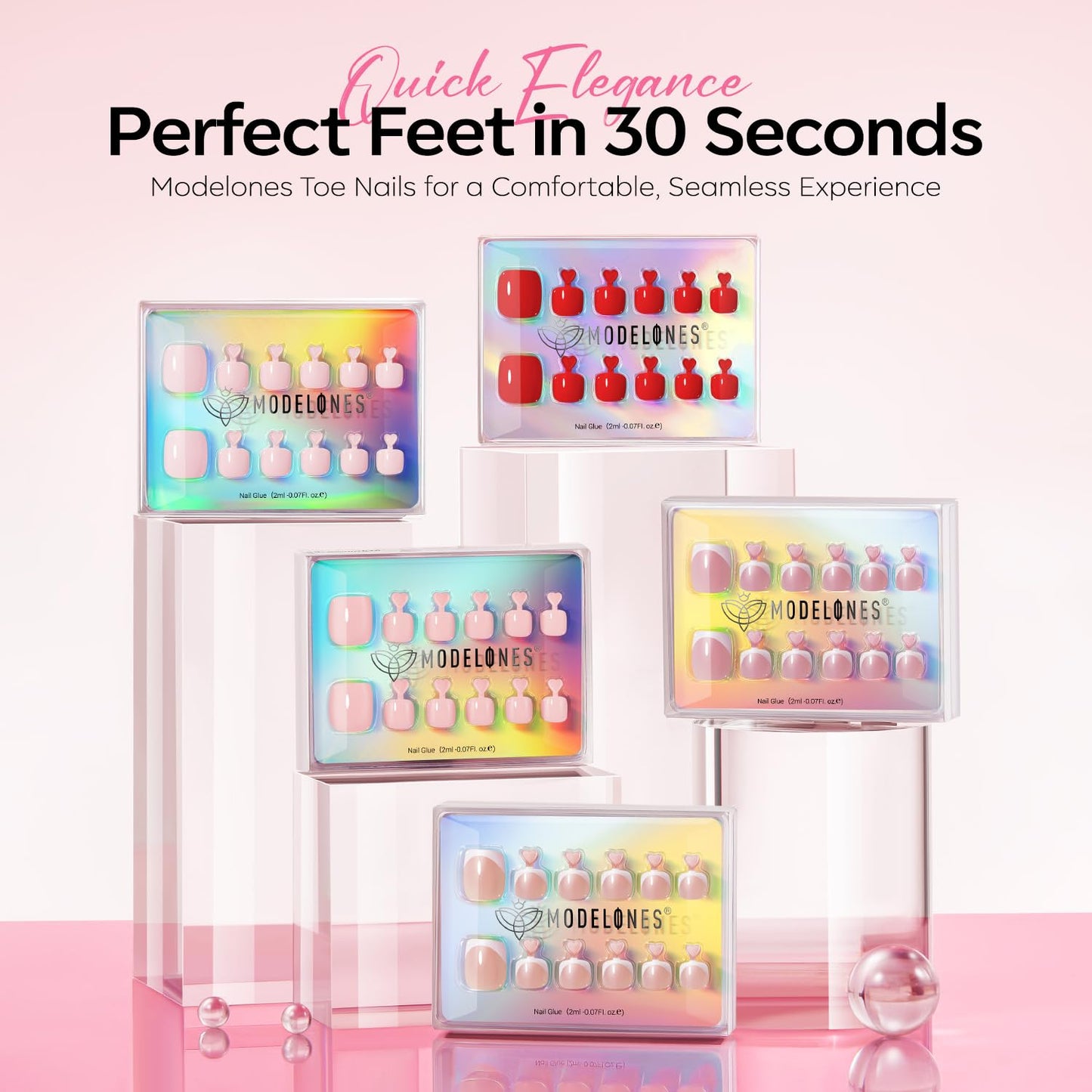 Modelones Press on Toenails Short, White Toe Press on Nails Square, Reusable Nail Kit with Nail Glue Adhesive Tabs Mini Nail File, Toe Nails 36Pcs 18Sizes, Spring Summer Women Girl Gift