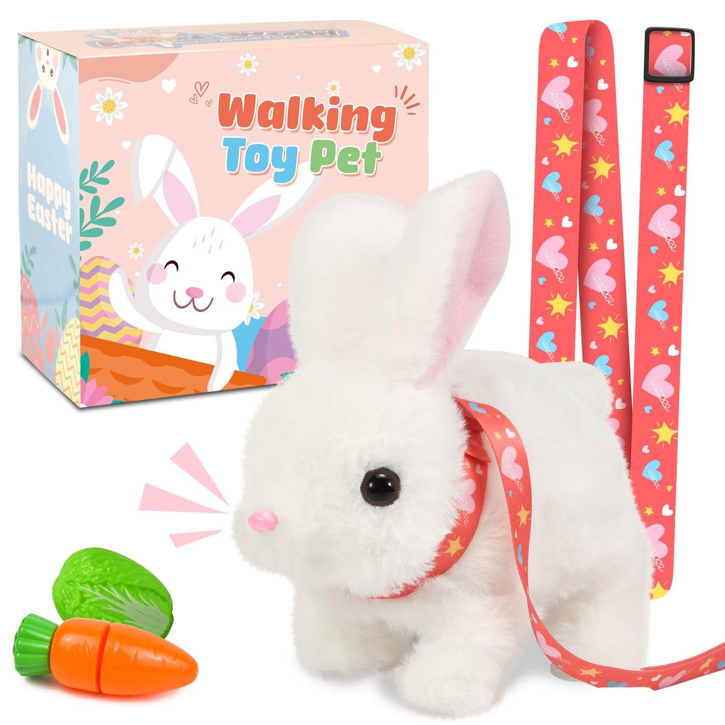 Voichic Easter Robot Bunny Pal- Bunby My Realistic Bunny Toy, Hopping Bunny with Sounds, Jumping, Twitching and Shaking Ears, Interactive Plush Bunny for Kids, Birthday Gift for Toddler (White)