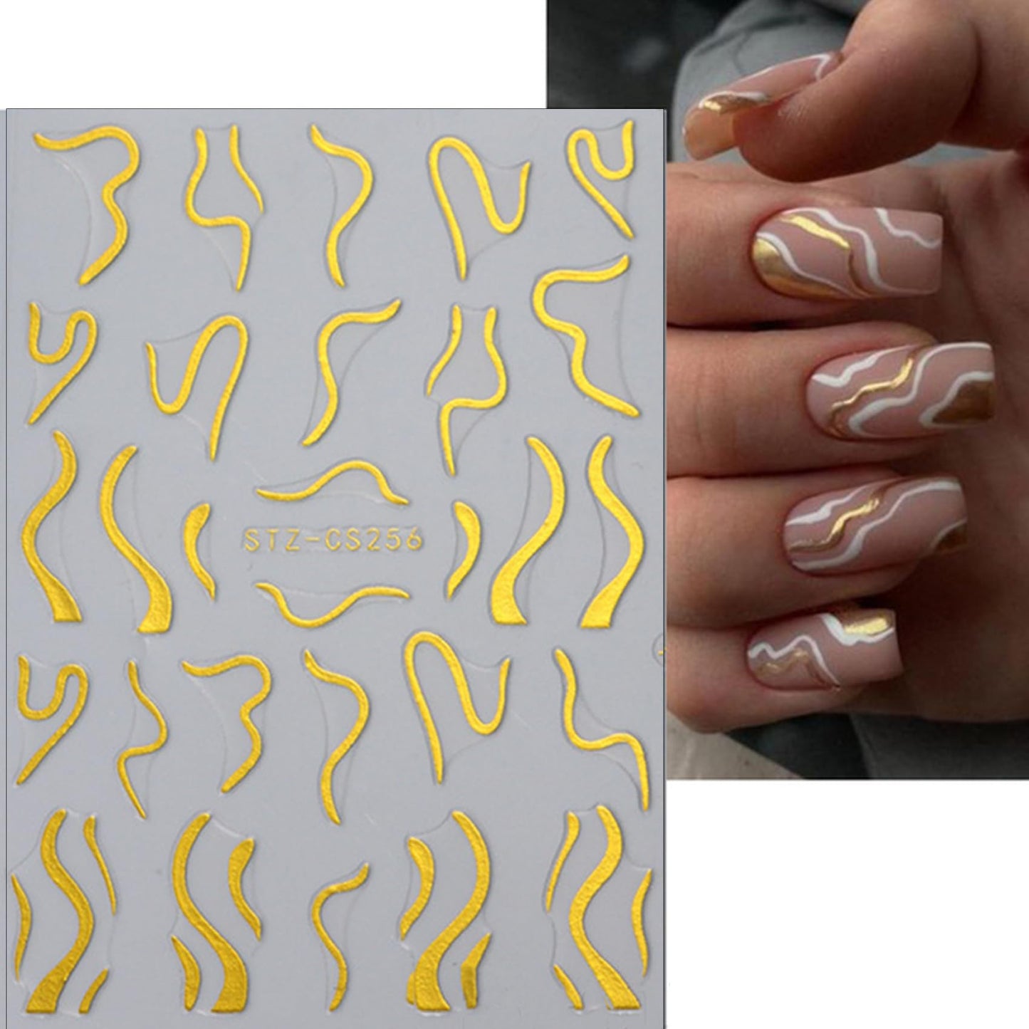 TailaiMei 6 Sheets Golden Line Nail Stickers, 3D Design Self-Adhesive Nail Art Decals for DIY Nail Decorations (502)