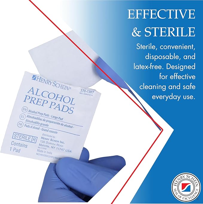 Henry Schein Large Alcohol Prep Pads (4 Boxes, 800 Total) – 70% Isopropyl Alcohol Wipes, Individually Wrapped – 2-Ply, Textured – Skin Prep Alcohol Swabs – Sterile Pads