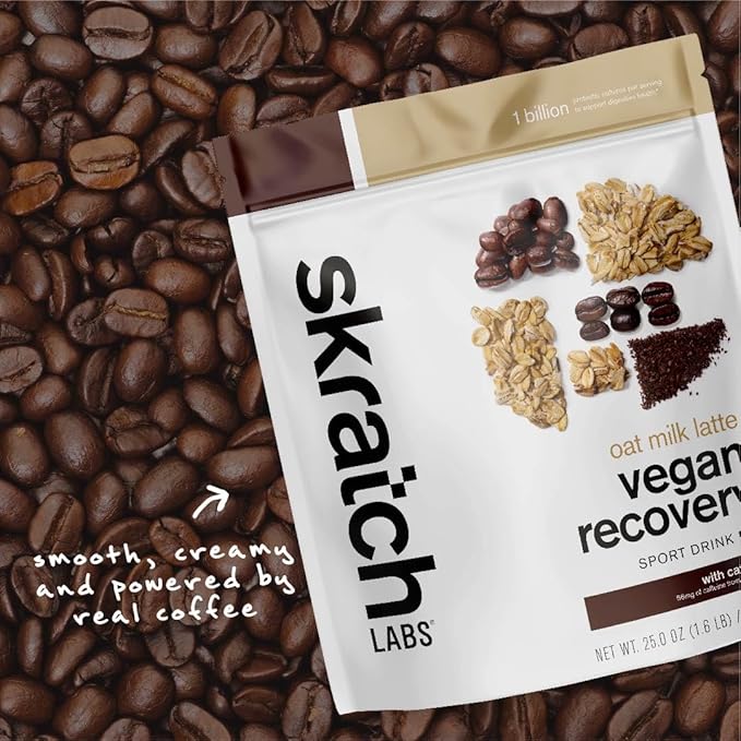 Skratch Labs Recovery Drink Mix - Vegan Oat Milk Latte - Post Workout Powder - Complete Plant Protein and Probiotics - 56mg of Caffeine from Coffee - 12 Servings - Gluten Free, Kosher, Non-GMO