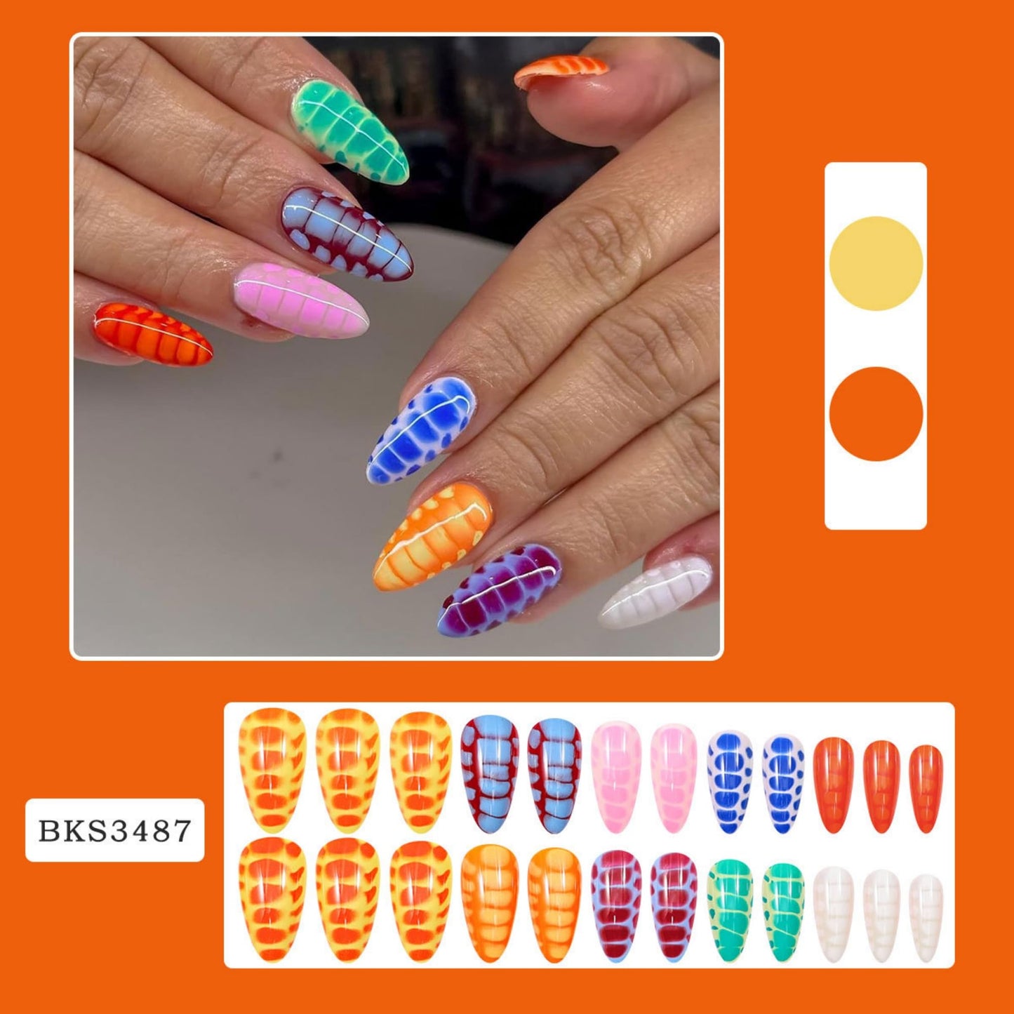 octoswave Press on Nails Medium Almond Fake Nails Cute Artificial Nail Green Blue Pink Stick on Nail for Women 24pcs
