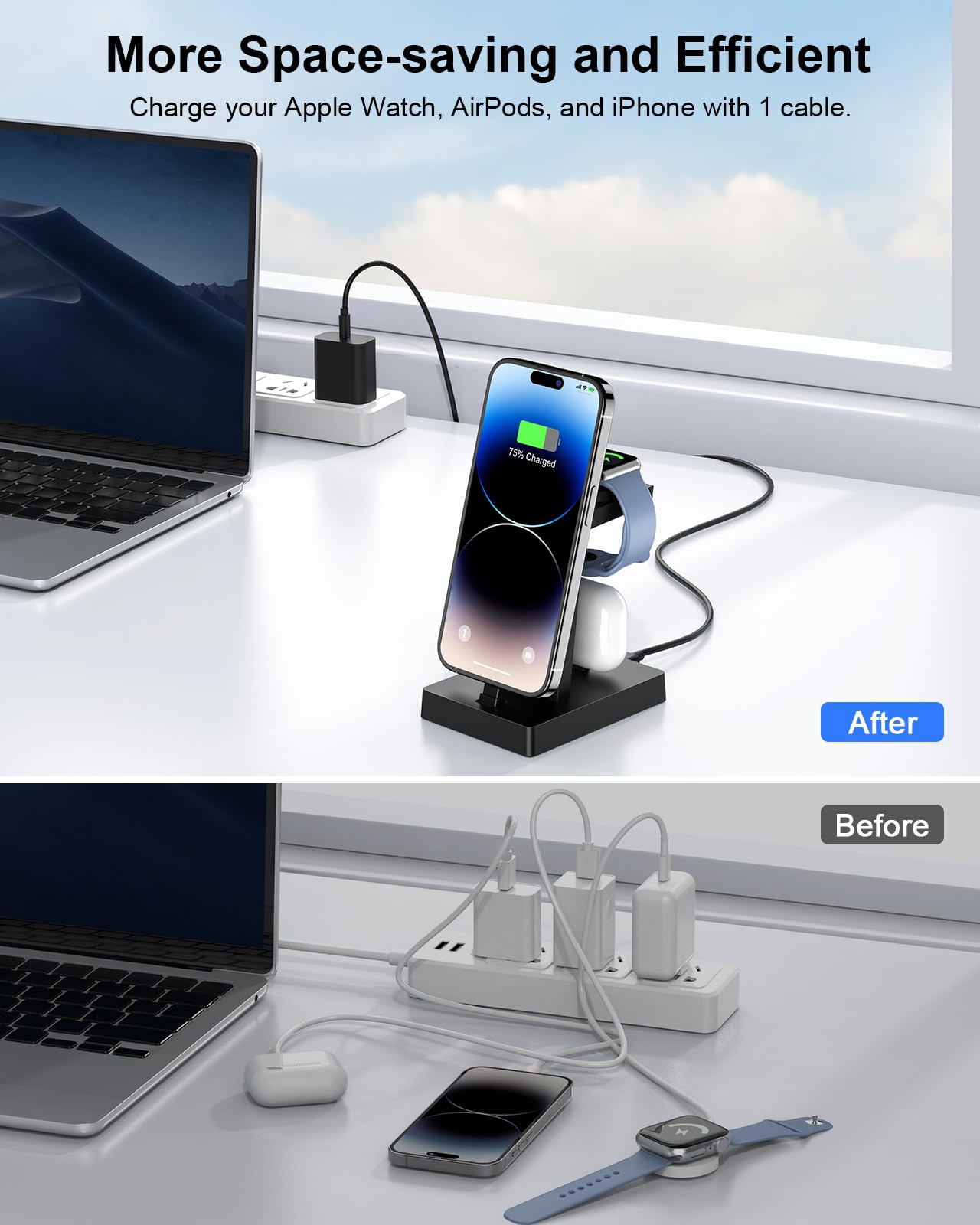 30W Charging Station for Multiple Devices - ADADPU 3 in 1 Charger Stand for iPhone 14/13/12/11/XR/XS/X/8/7(Not for iPhone 15/16/17 USB C), Charging Dock for AirPods Apple Watch Series 8/7/6/5/4/3/2/SE
