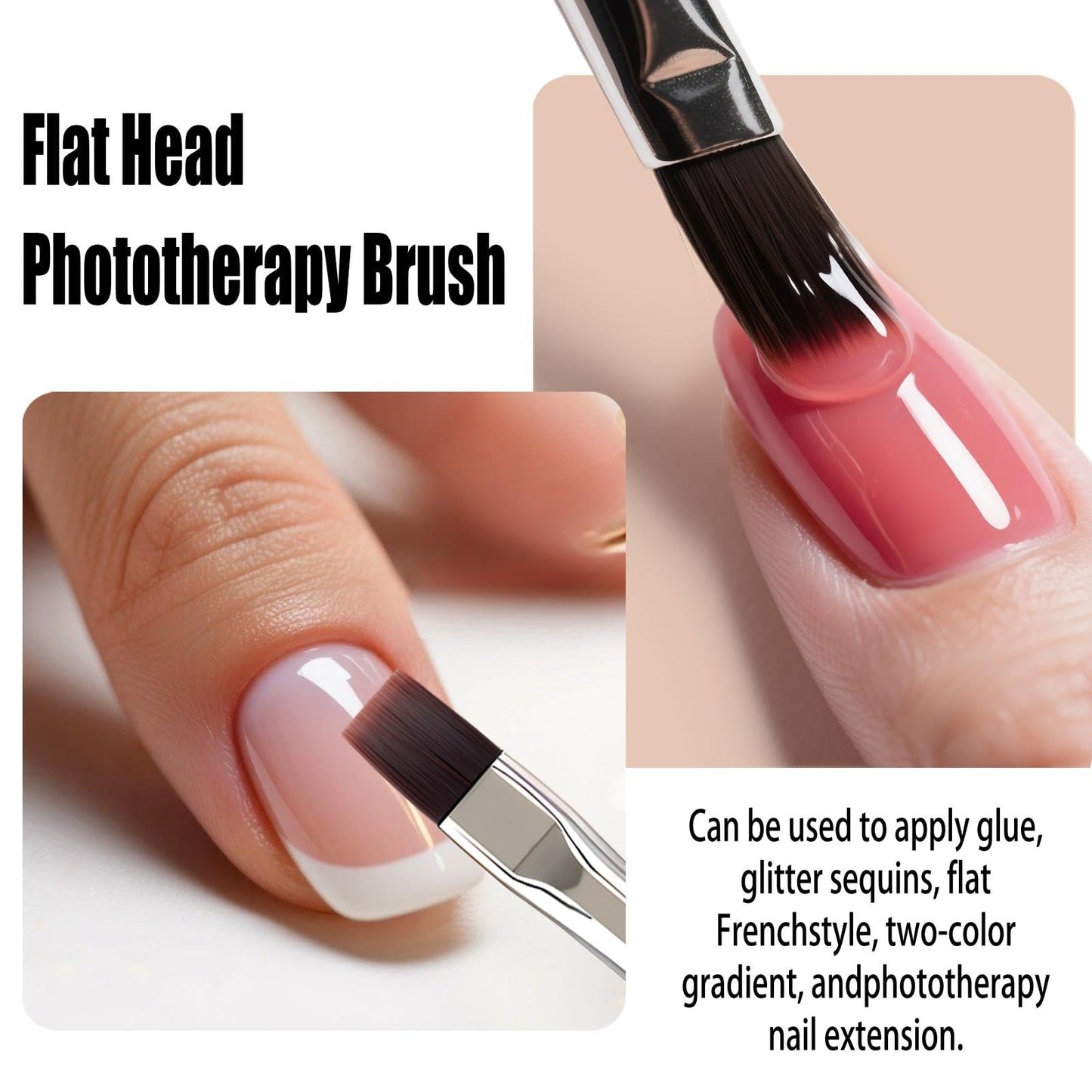 GSWOI Dual Head Acrylic Nail Brush-Large Flat & 6mm Liner for Builder Gel,Polygel & Design-Wood Handle & Metal Caps