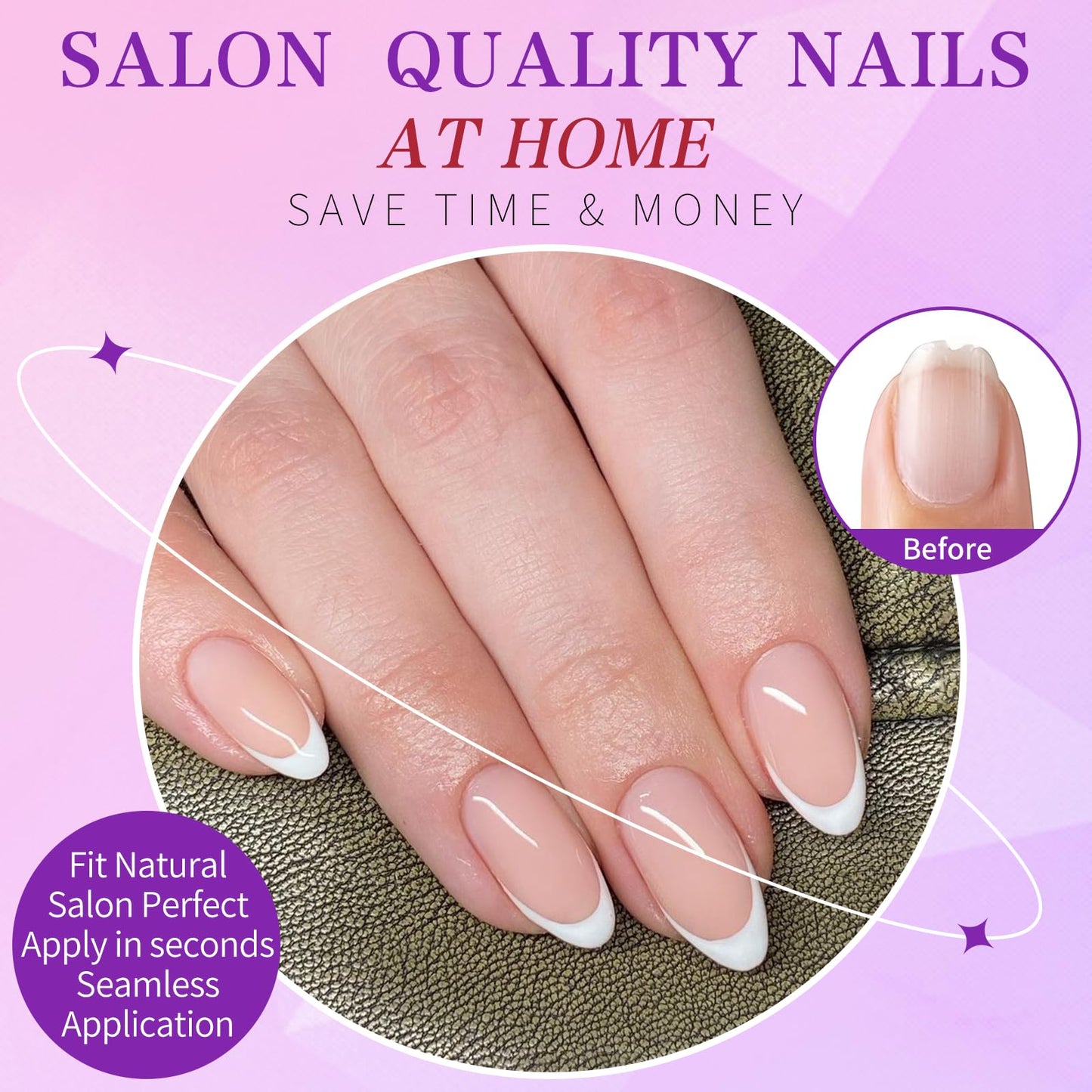 Lifextol 240pc French Tip Press on Nails Medium Fake Nails with Glue and Adhesive Tab, False Acrylic Nails Press on Nails Almond Nail Tips Artificial Glue on Nails Press ons Fingernail Stick on Nails
