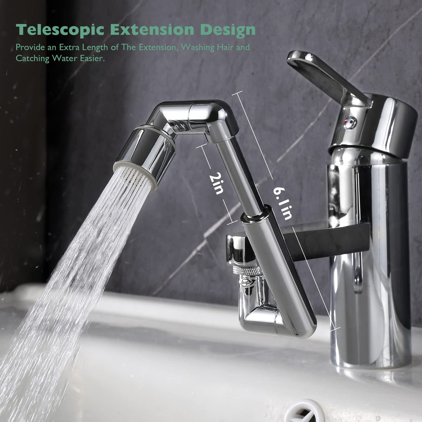Universal 1440° Sink Faucet Aerator Extension Swivel Faucet Extender 2 Pack, 2 Sprayer Modes Rotatable Bathroom Kitchen Head Replacement Tap Attachment with Filter for G 1/2", 55/64",15/16" Chrome
