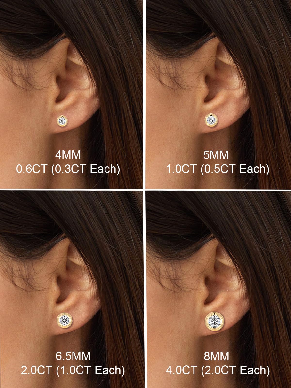 Hypoallergenic Silver Studs Gold Plated Bezel Earrings for Women Comfy Round Zirconia Earrings