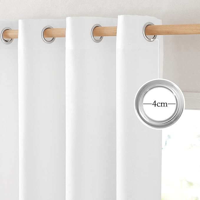 NICETOWN White Linen Curtains 96 inches Long, Grommet Thick Linen Flax Drapes Privacy Added with Light Filtering Room Divider Drapes for Bedroom/Sliding Door, W68 x L96, 2 Panels