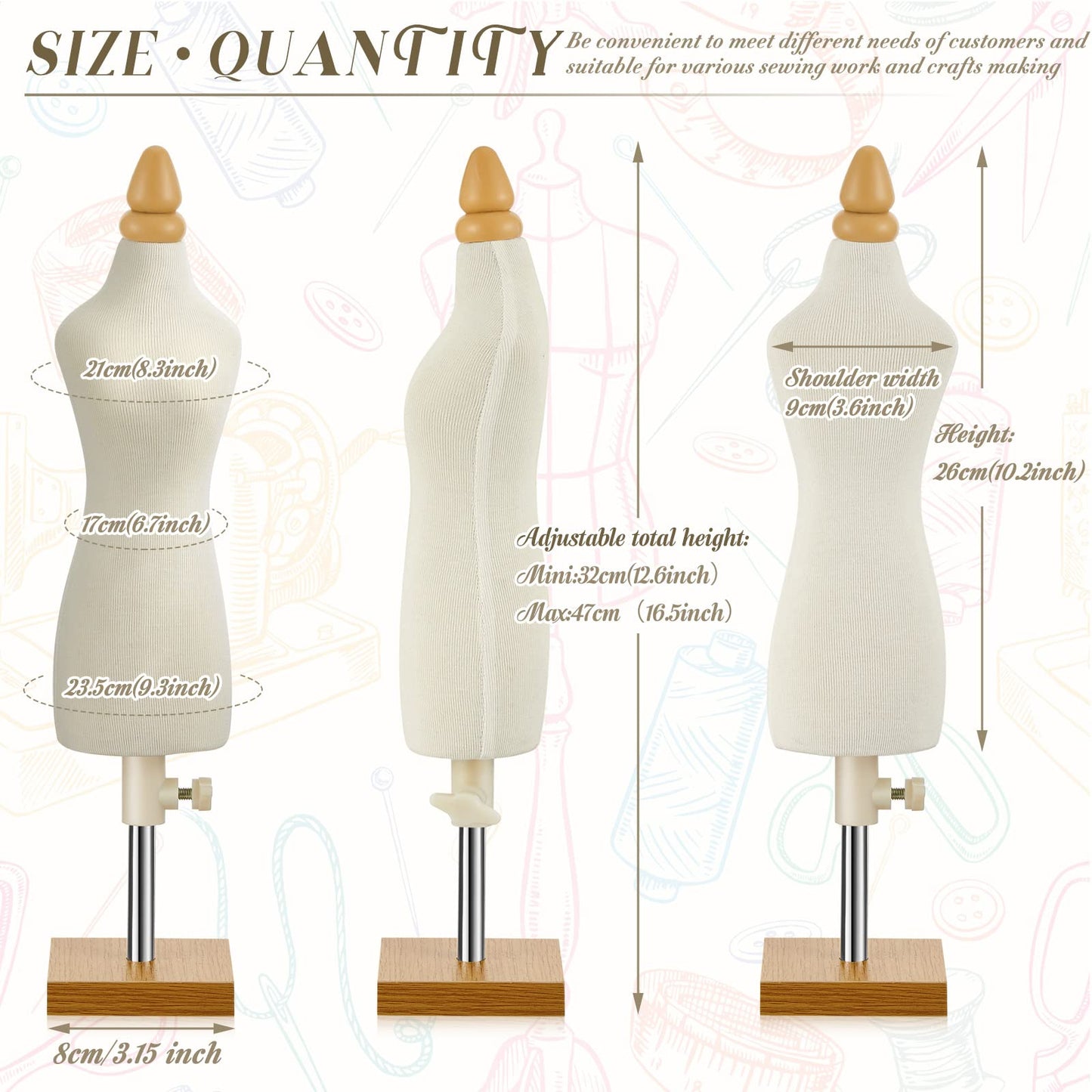 Weysat 2 Sets Doll Dress Form Mini Female 1/4 Size Tailor Dressmaker Dummy Mannequins Body Miniature Sewing Mannequin Dress Forms for Sewing with Red Patch Set