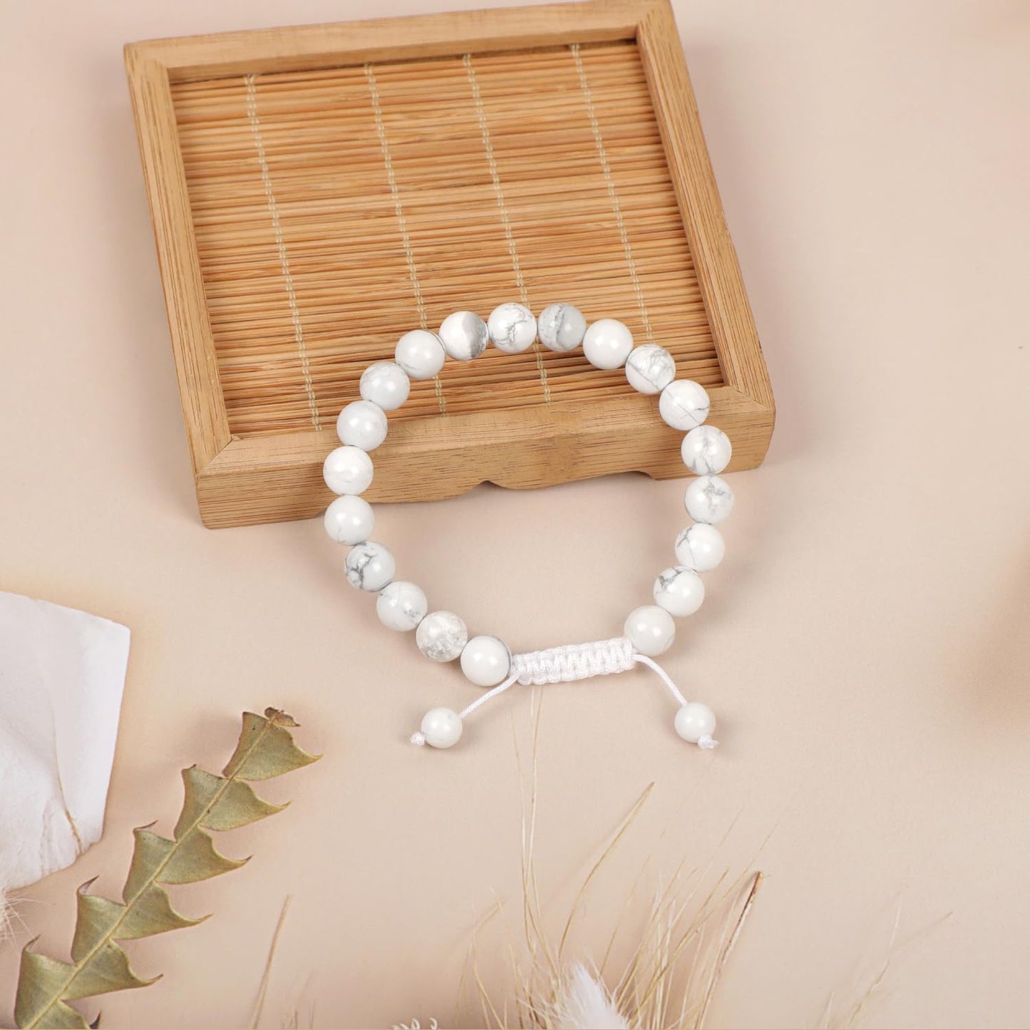 AD Beads Natural 8mm Gemstone Bracelets Healing Power Crystal Macrame Adjustable 7-9 Inch (White Turquoise)