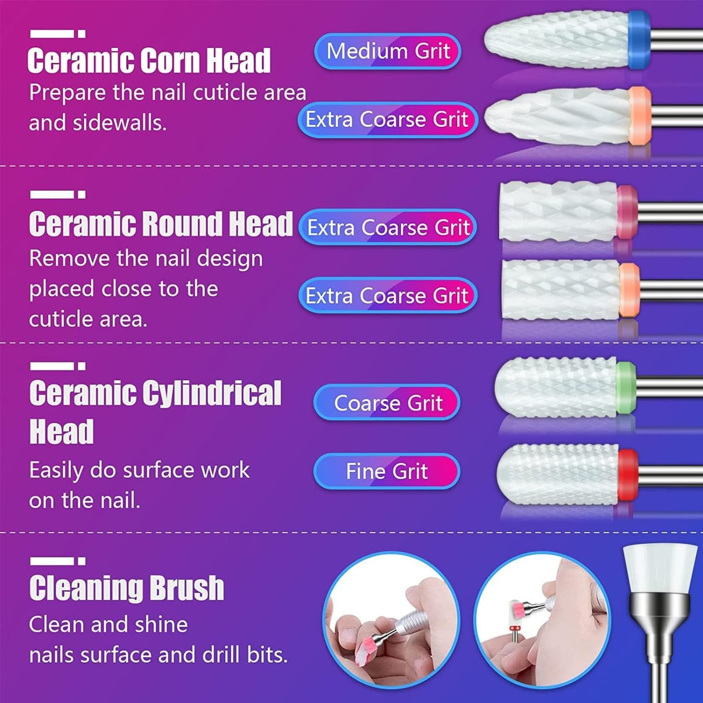 Nail Drill Bits Set with Storage Case: 30pcs 3/32 Inch Carbide Diamond Ceramic Professional Salon Kit for Acrylic Nails, Multi-Function for Women Nail Artists Manicure Pedicure (Silver)